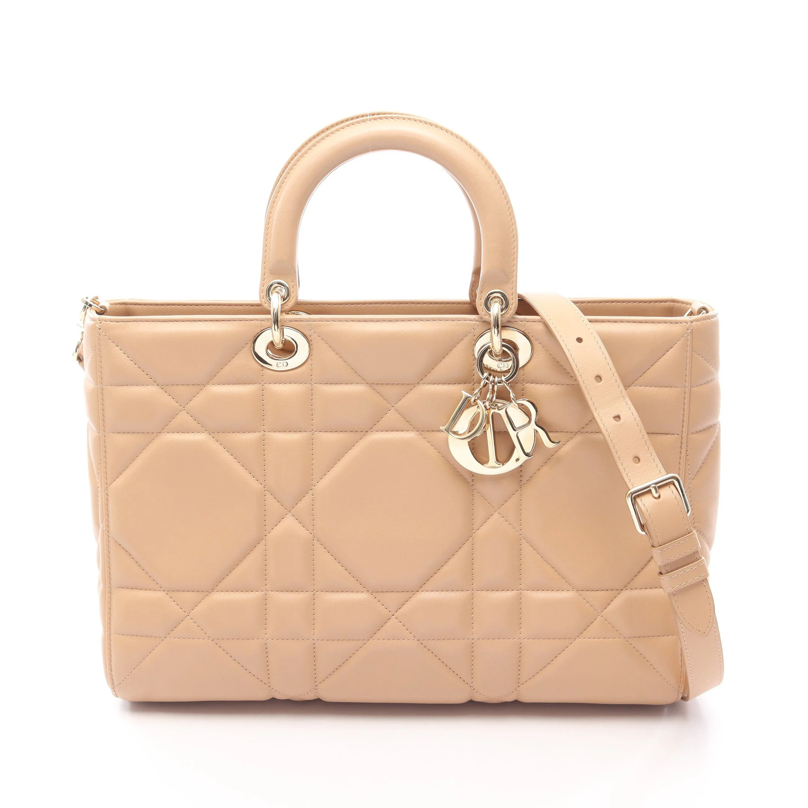 Christian Dior Lady D-Sire 2WAY Handbag Beige Leather #RCB14299