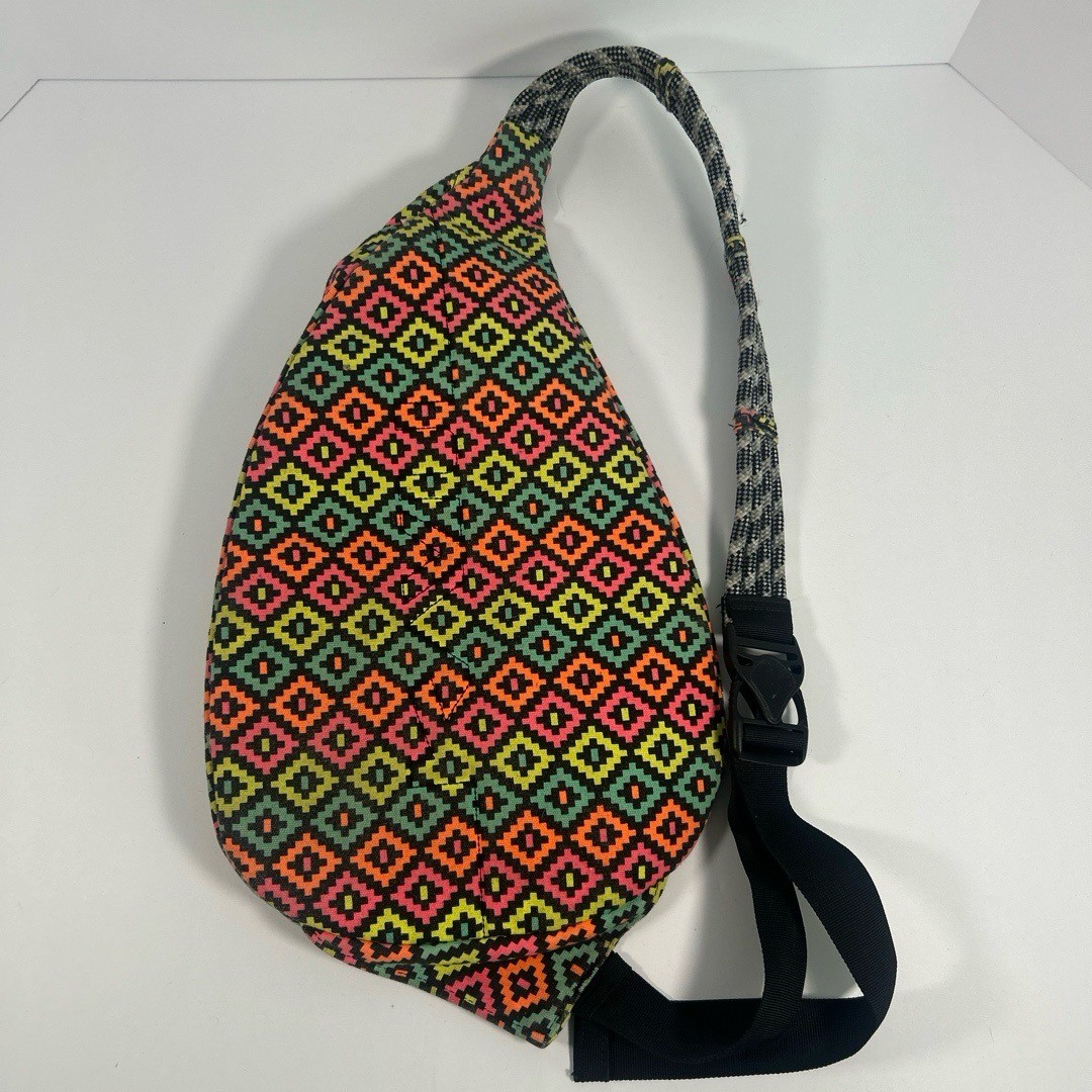KAVU Rope Sling Bag Neon Multi Geometric Rope Strap Travel Festival