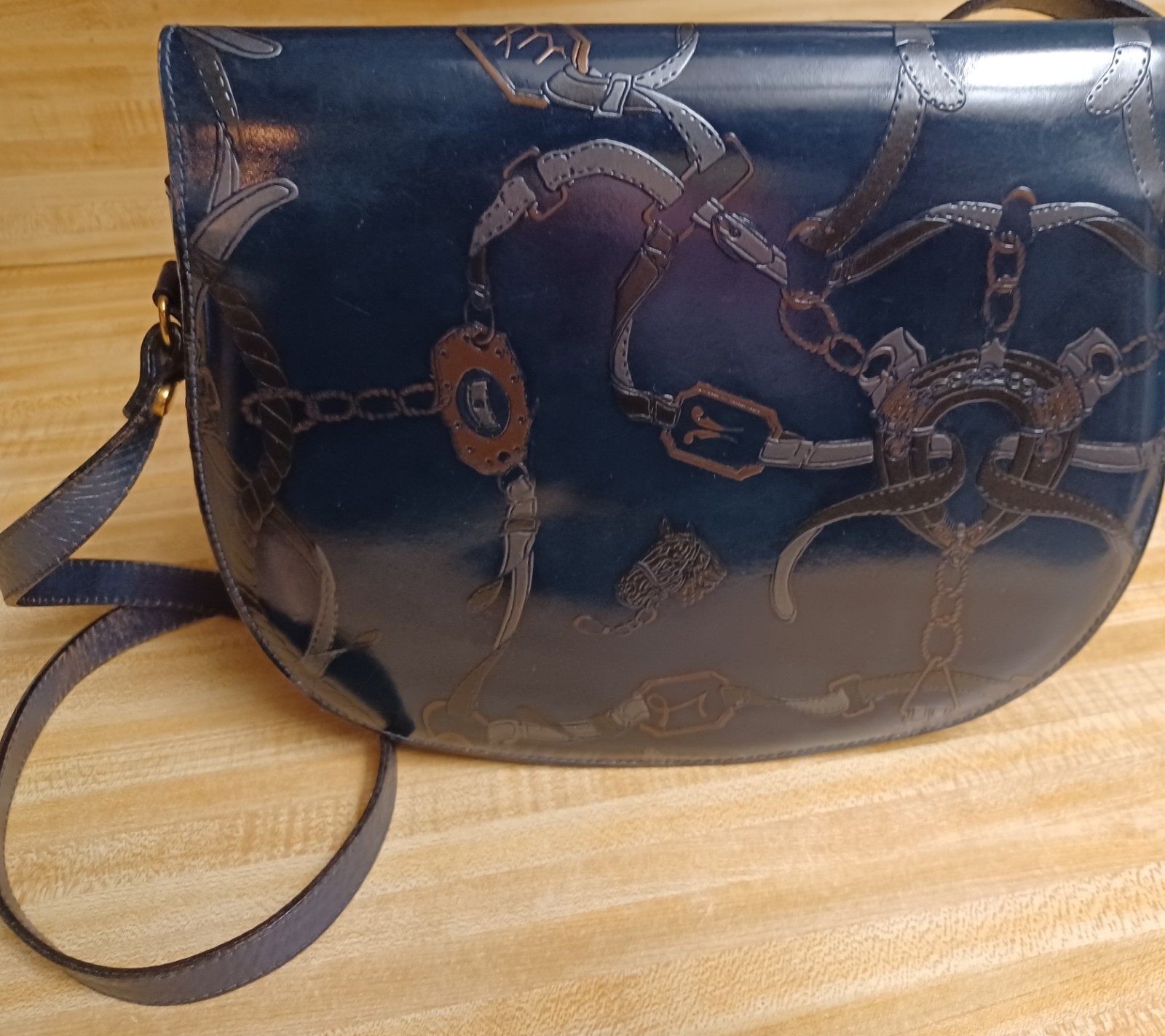 Talja Navy Genuine Leather Made in Florence Equestrian Inspired Crossbody Purse