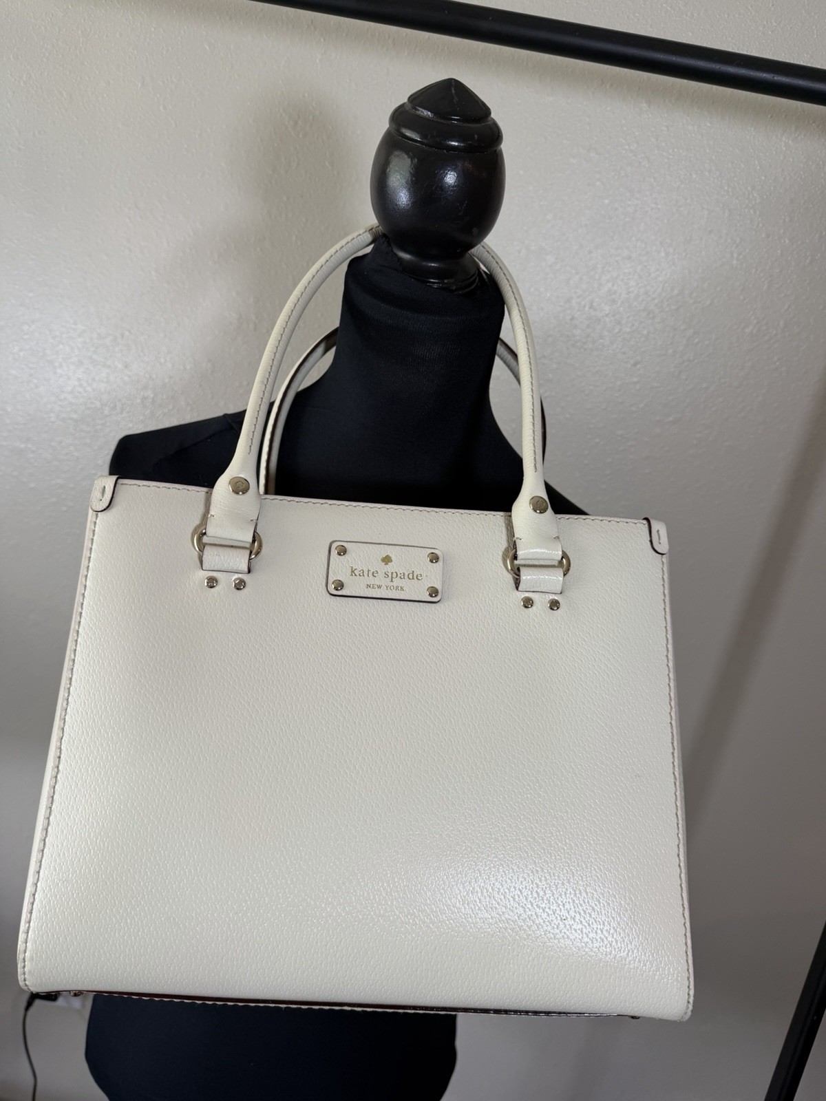 kate spade new york Ivory Pebbled Satchel Top Handle Zip Polka Dot