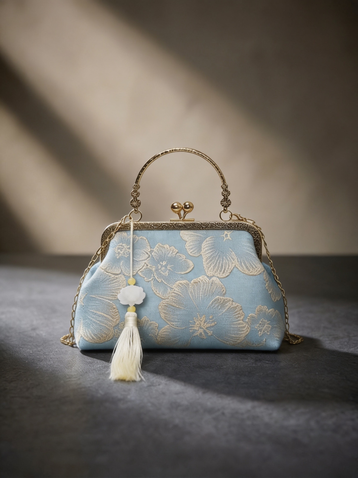 Vintage Silk Floral Evening Clutch Bag Women Tassel Wedding Party Shoulder Purse