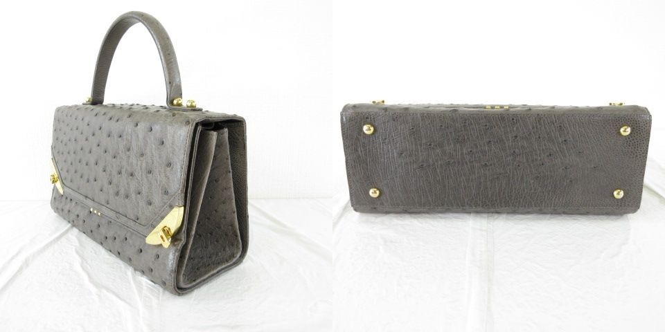 Comtesse Ostrich Leather Handbag Gray AB Vintage 15.5cm x 10cm x 27.5cm