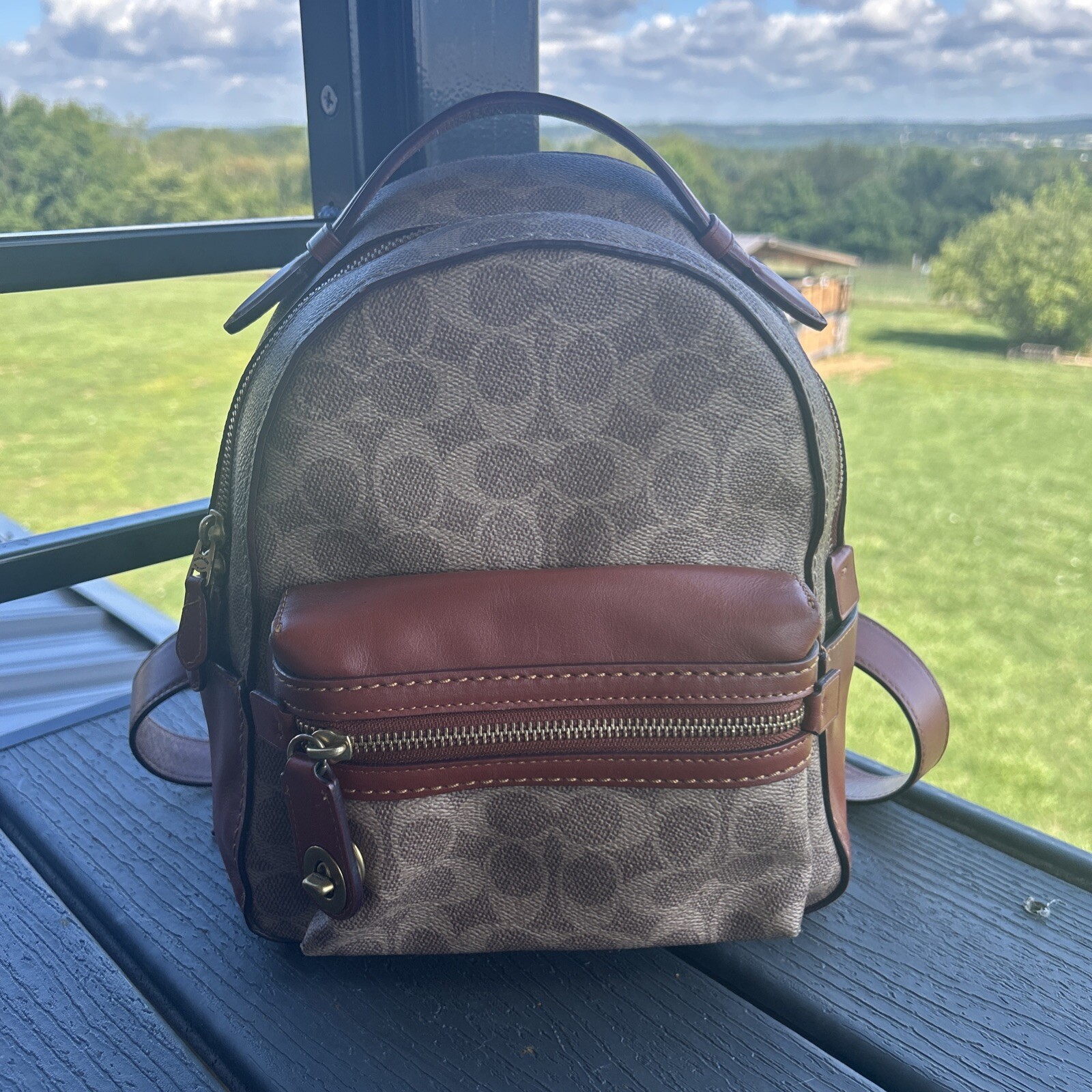 Coach Campus Backpack 23 In Signature Coated Canvas Brown Leather Purse 32715