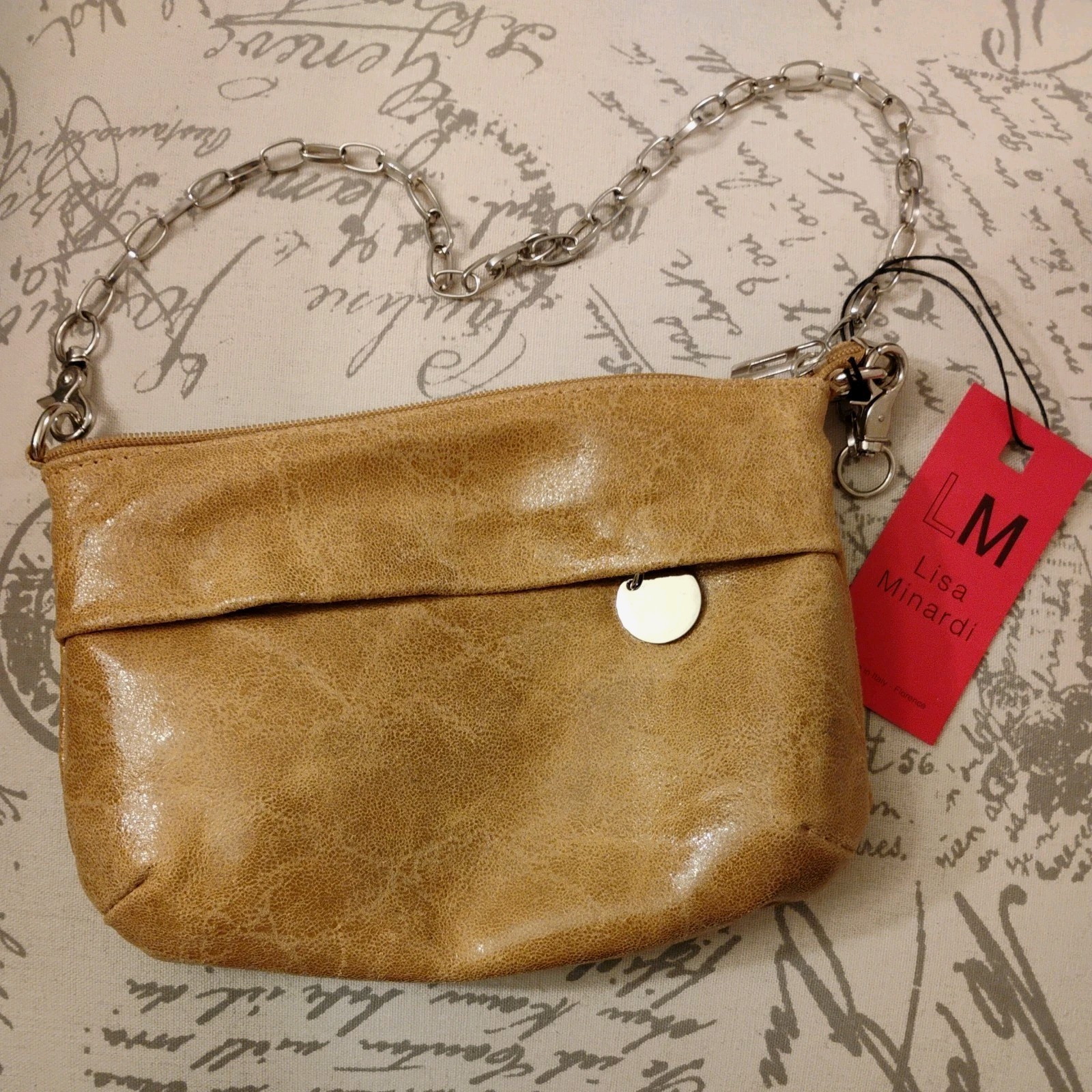 Lisa Minardi Made in Italy Honey Beige Soft Leather Clutch Purse. 8 .5 x6.5 in