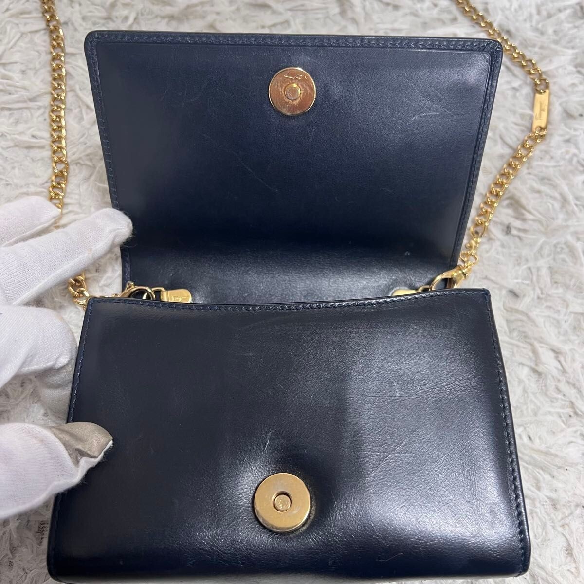 Salvatore Ferragamo Gancini Mini Shoulder Bag Black Leather Gold Italy 115cm