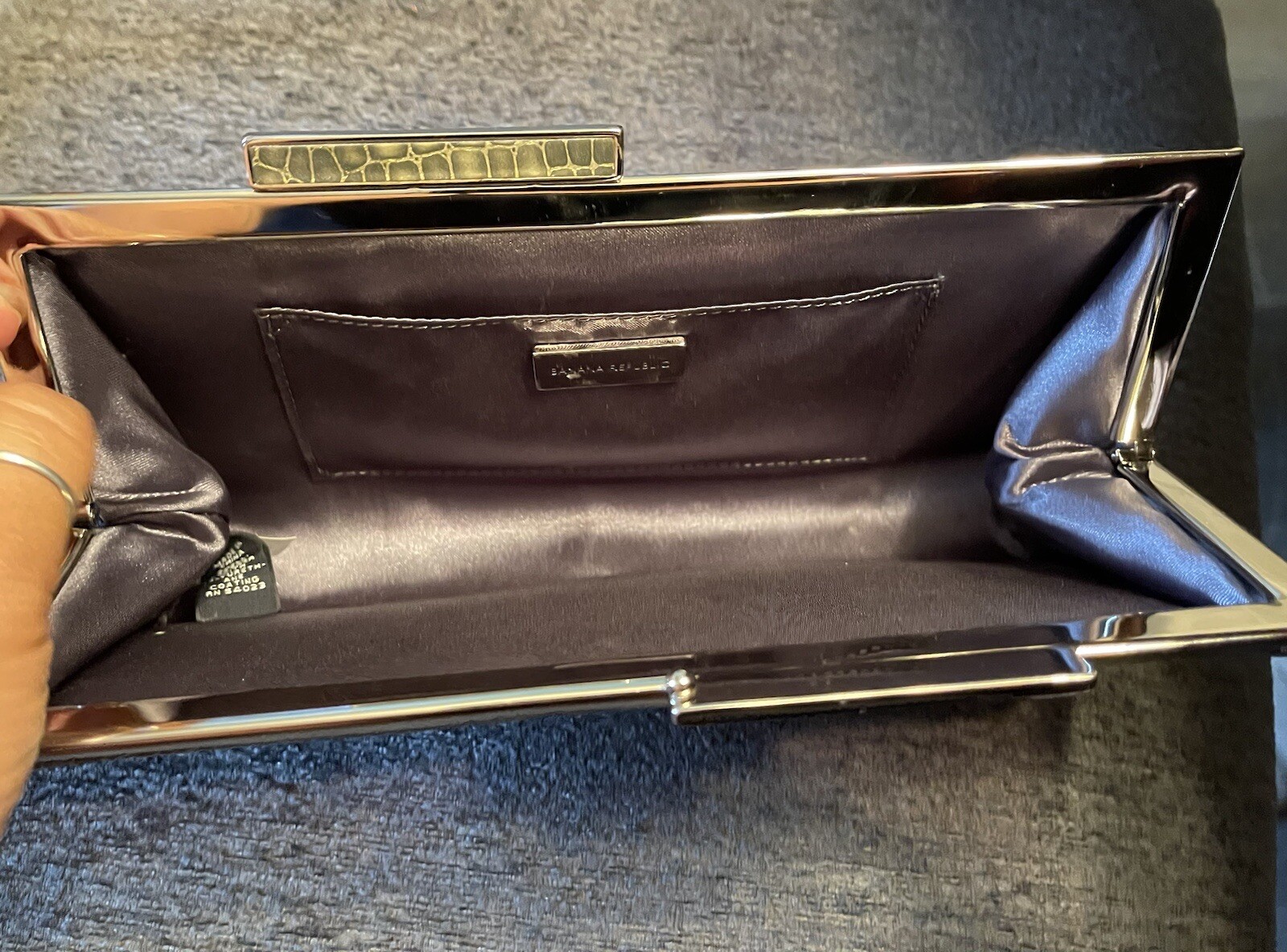 BANANA REPUBLIC Leather Snake Skin Effect Clutch 2 Tone Metallic Green