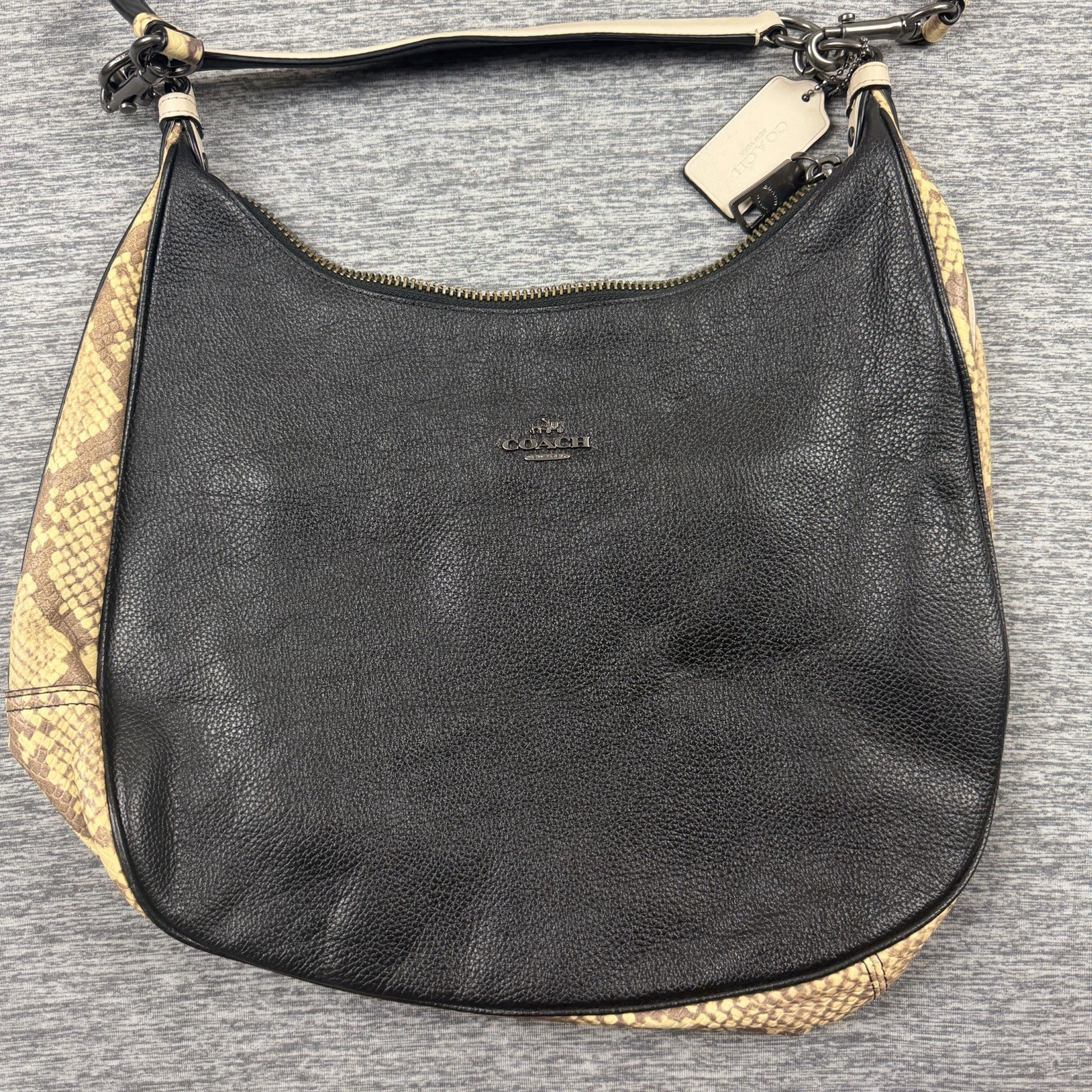 Coach Harley Hobo F57503 Black Pebbled Leather Snake Trim Shoulder Crossbody