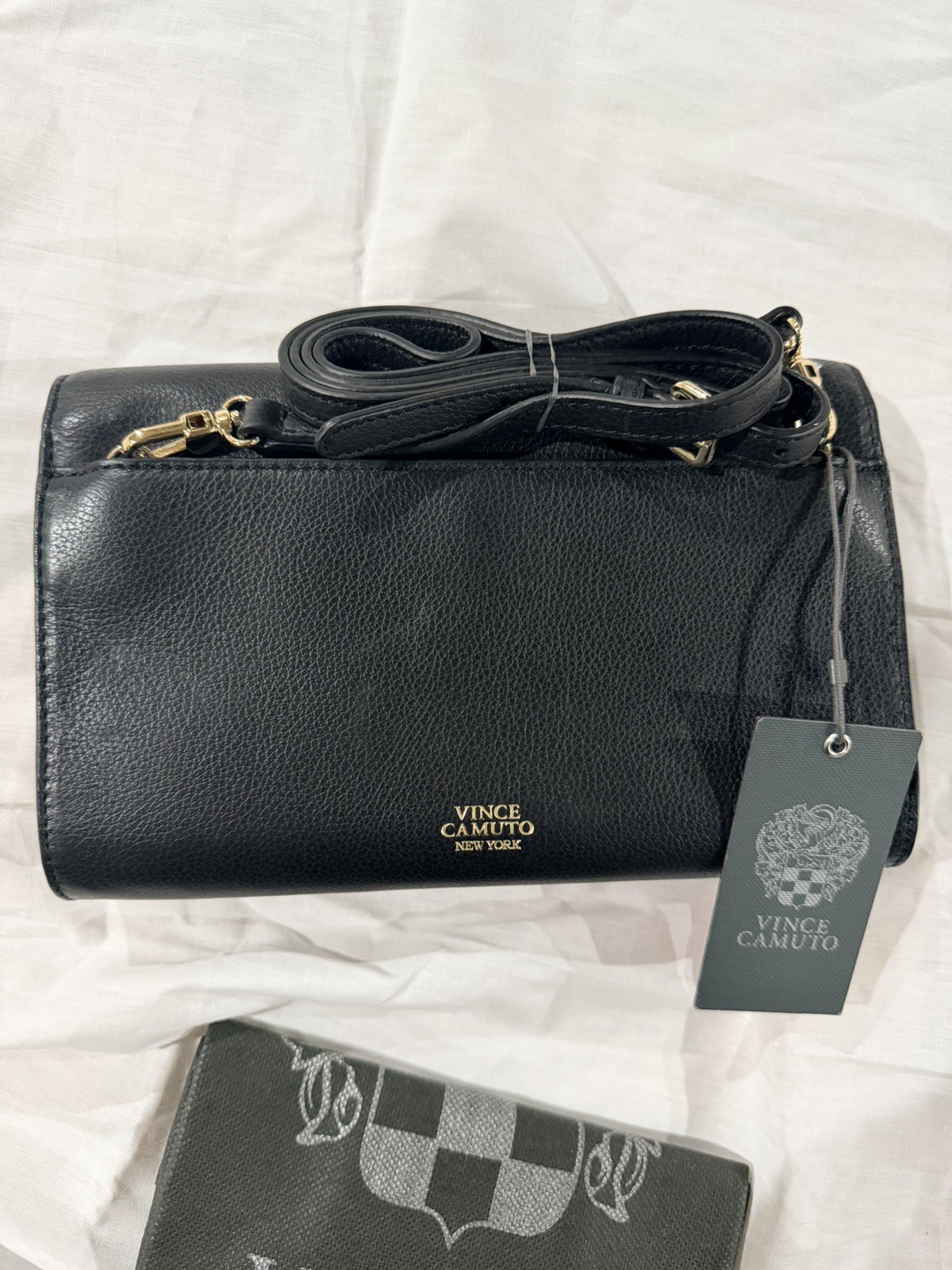 NWT Vince Camuto Aster Leather Clutch Crossbody, Black