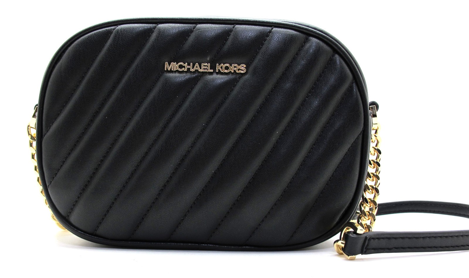 NEW Authentic MICHAEL KORS ROSE Vegan Faux Leather Oval Camera Crossbody Black