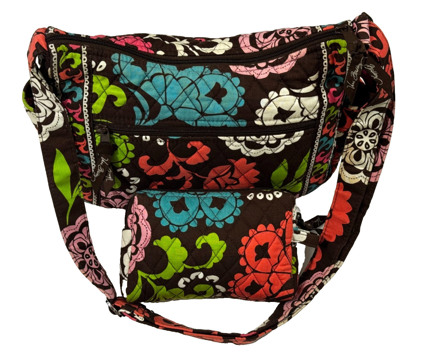 2-PC LOT VERA BRADLEY LOLA FLORAL HANDBAG SHOULDER BAG TOTE WITH COSMETIC CASE