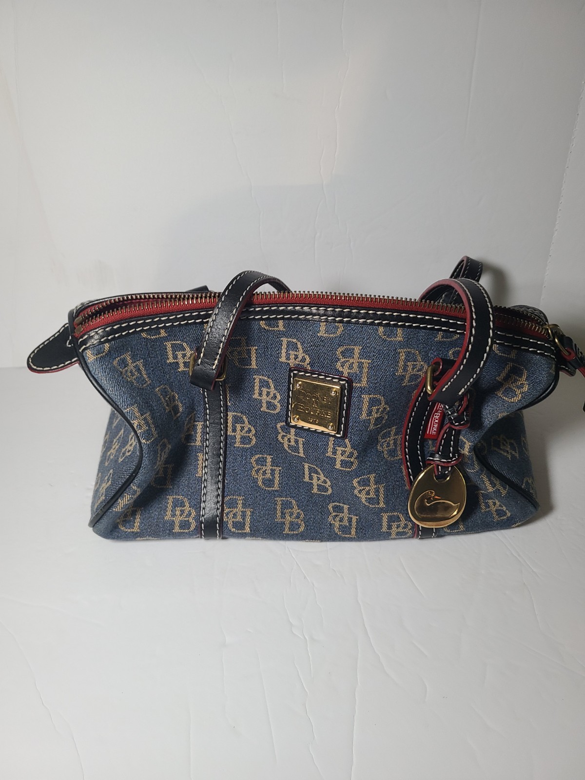 Vintage DOONEY& BOURKE Women’s Designer BLUE/RED Monogram Denim BAG RARE New