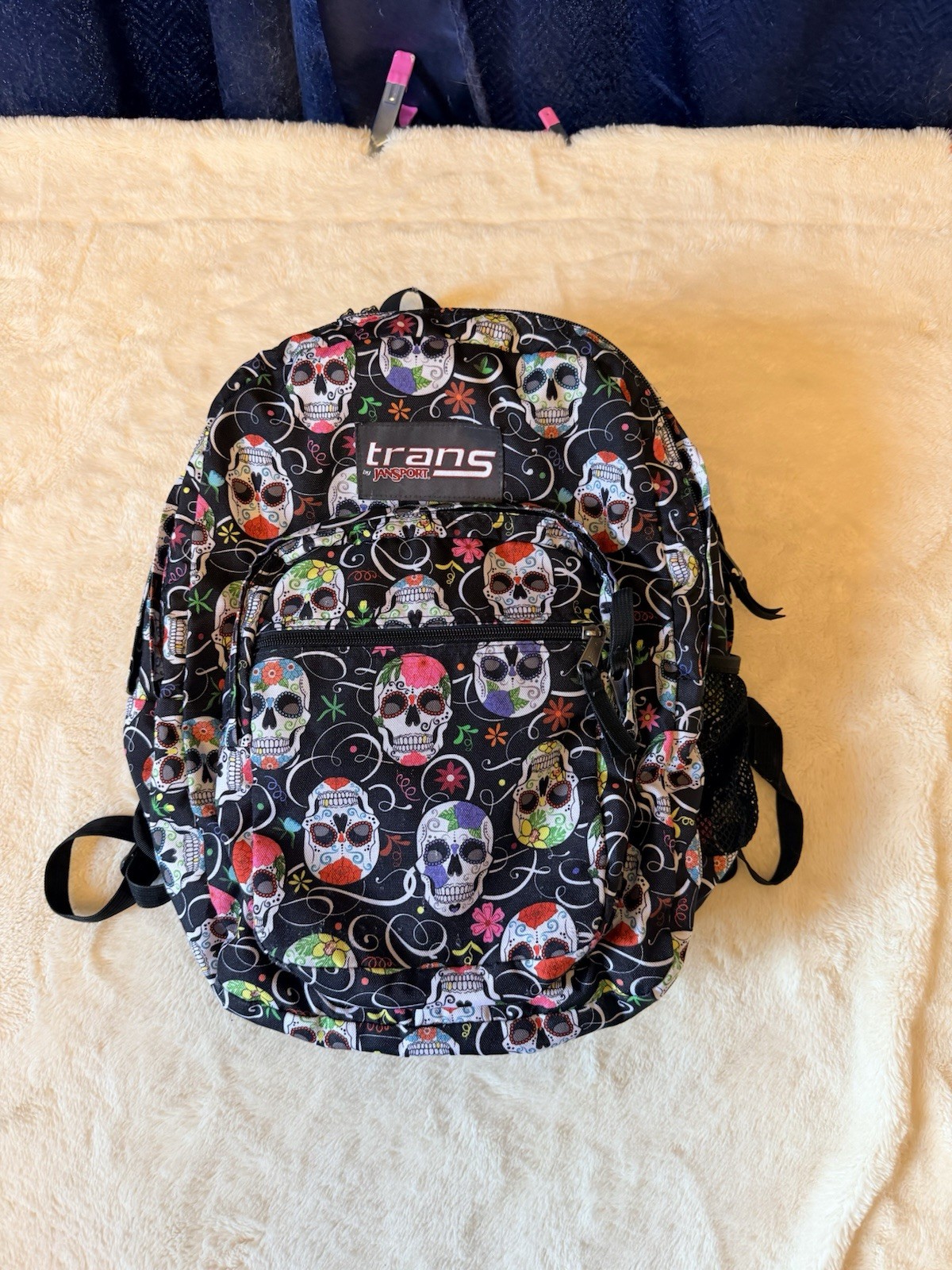 JanSport Trans Supermax Backpack Black Sugar Skull Print y2k grunge edgy goth