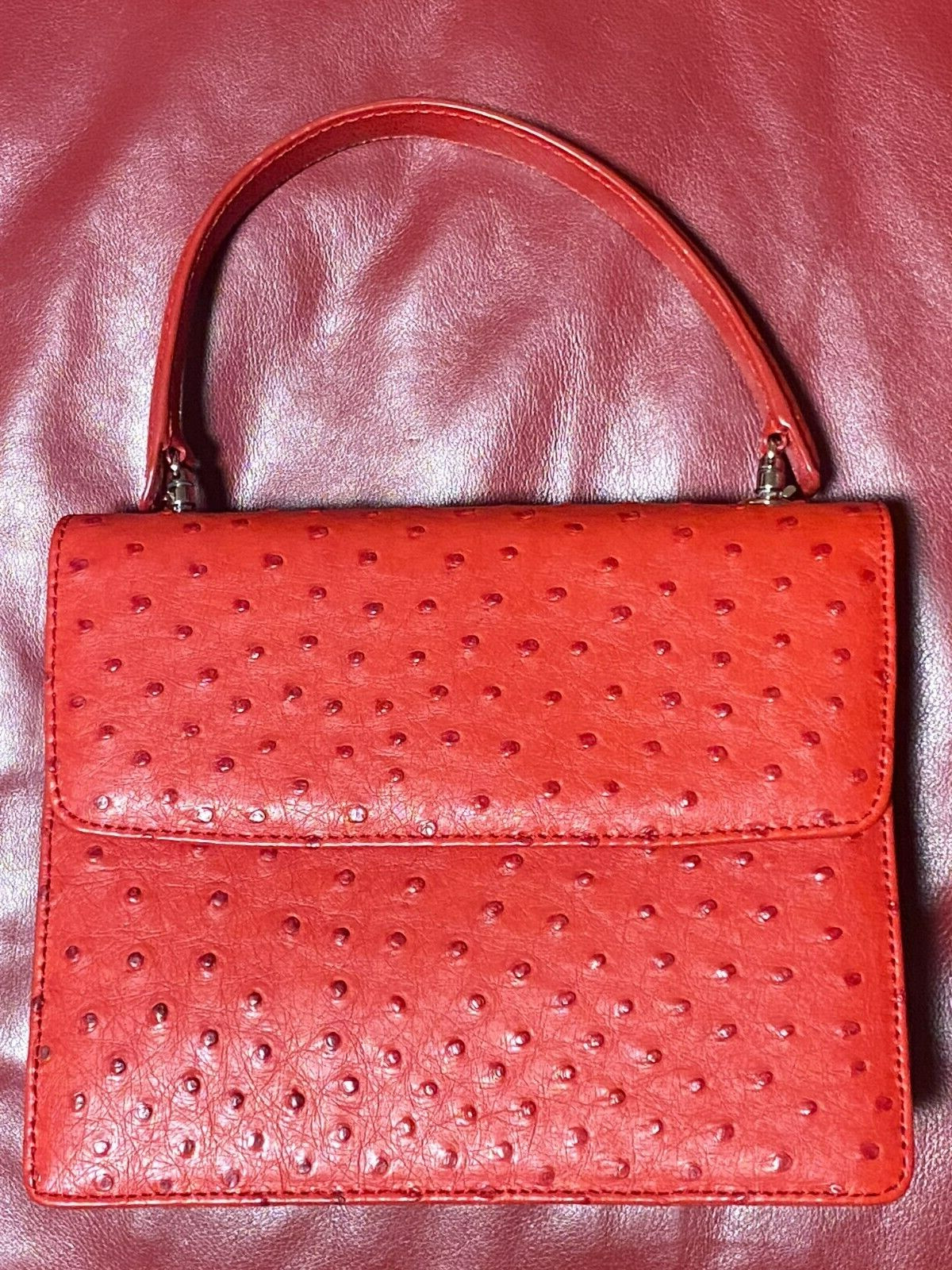 $1850 Cape Cobra MAXI IN ROUGE OSTRICH | Red | 8.2″ x 6.5″ x 3.7″