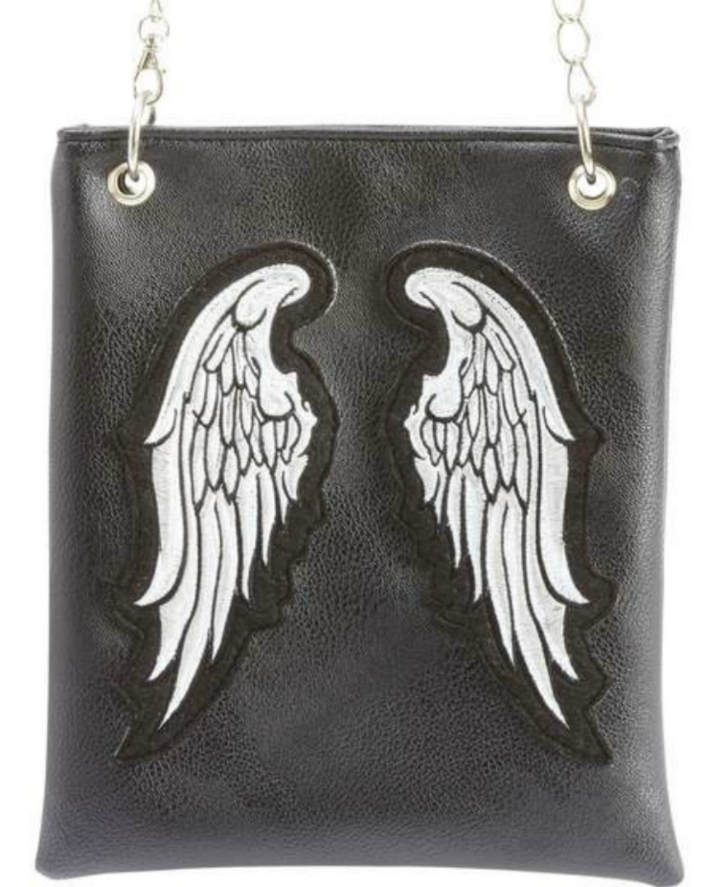 Angel Wings Purse Solid Leather Black Chain Shoulder Strap 10 1/2 x 8 3/4in New