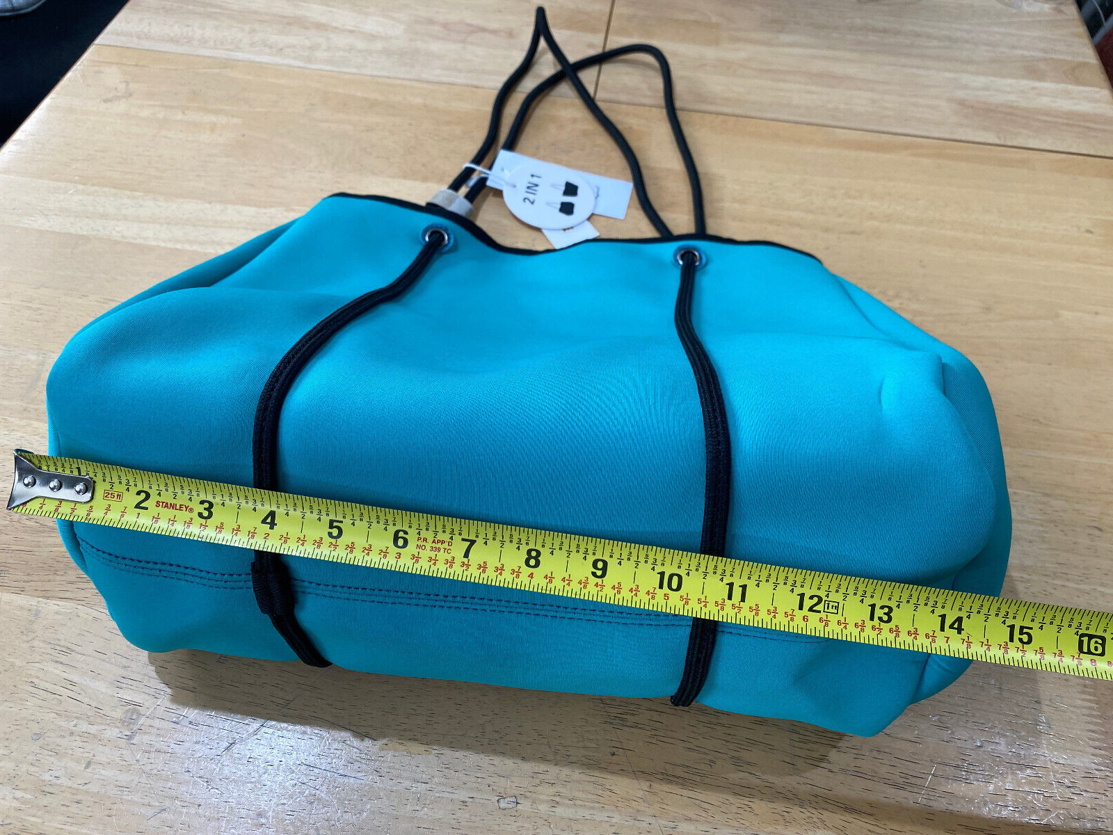 Metro Muse Neoprene TURQUOISE GREEN Tote Bag w/ Pouch – 15″ x 12″ – NEW