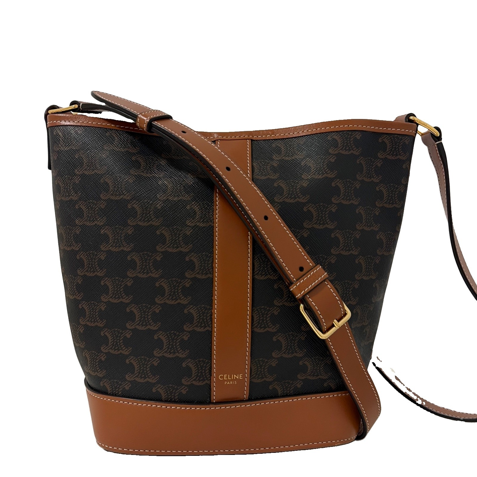 Authentic Pre-owned Celine Small Triomphe Canvas Leather Bucket Crossbody Bag