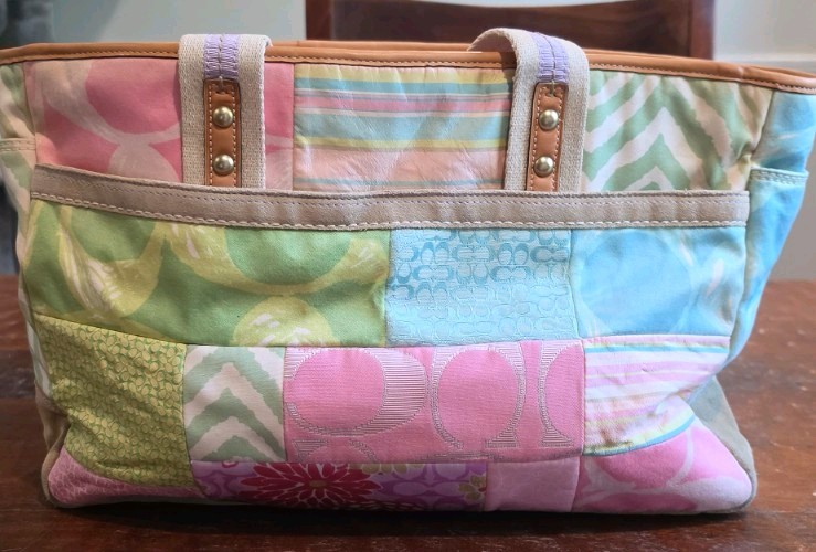 Y2K Vintage Coach Patchwork Hamptons Tote with Leather habdles And Suede bottom