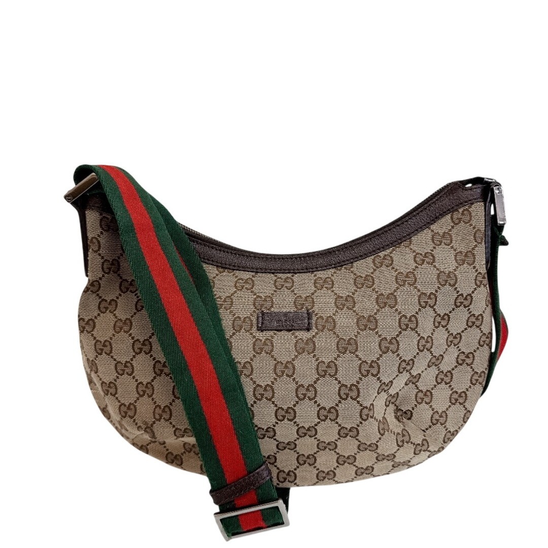GUCCI 181092 Shelley Line GG Pattern Canvas Leather Shoulder Bag Brown Bag Cross