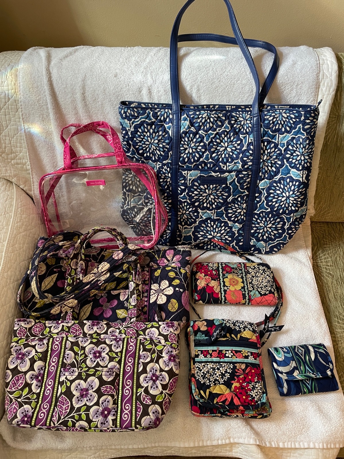 Lot of 7 Vera Bradley Bags and Wallets – Various Sizes, Patterns & Materials