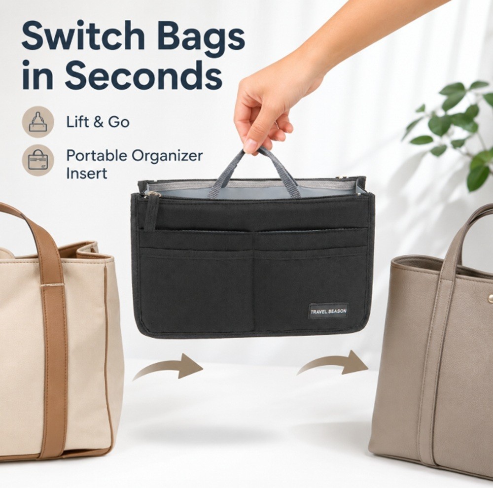 Multi Pocket Handbag Organizer Insert Purse Liner Pouch Tote Bag Organizer