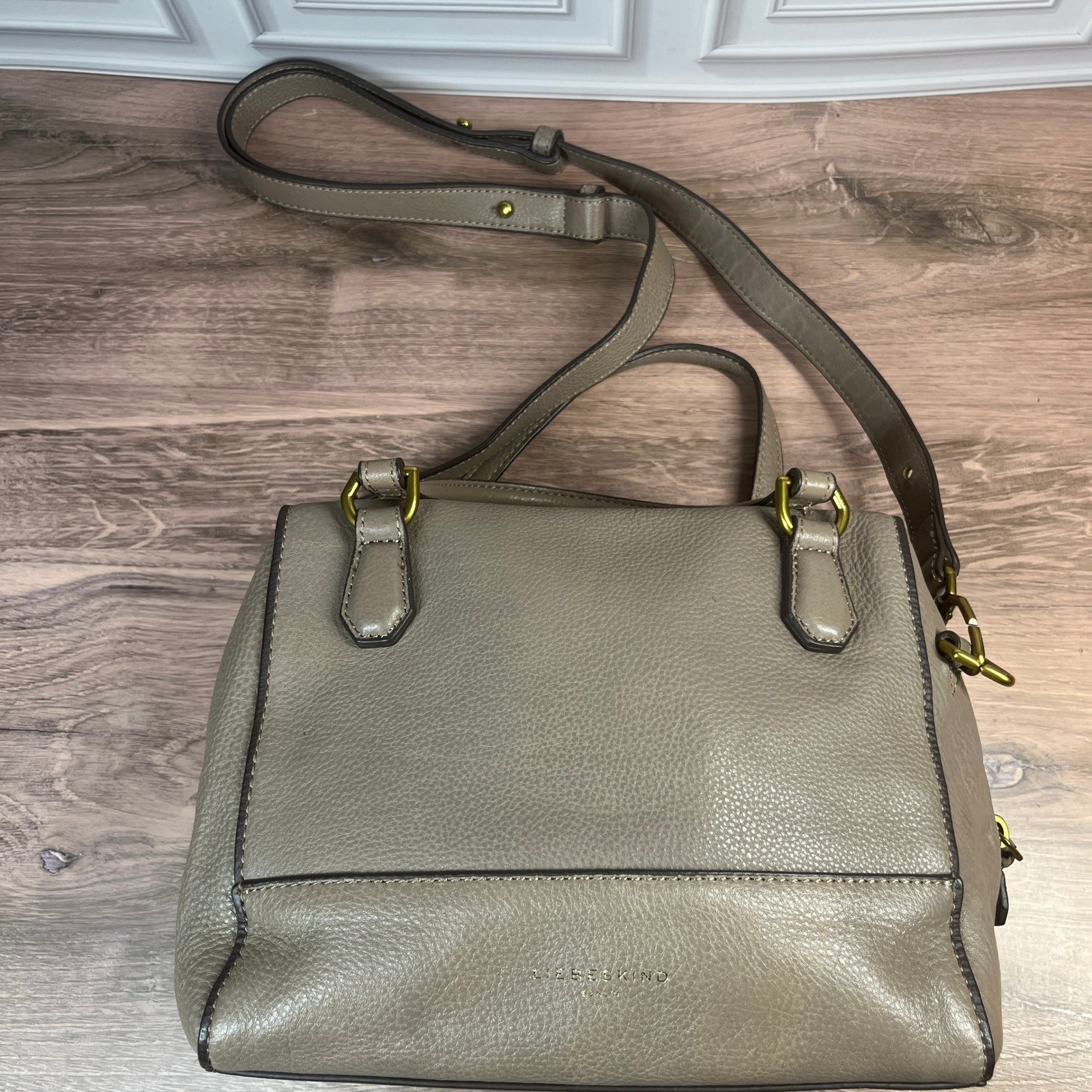 Liebeskind Berlin Satchel Bag Taupe Grey Pebbled Leather Crossbody