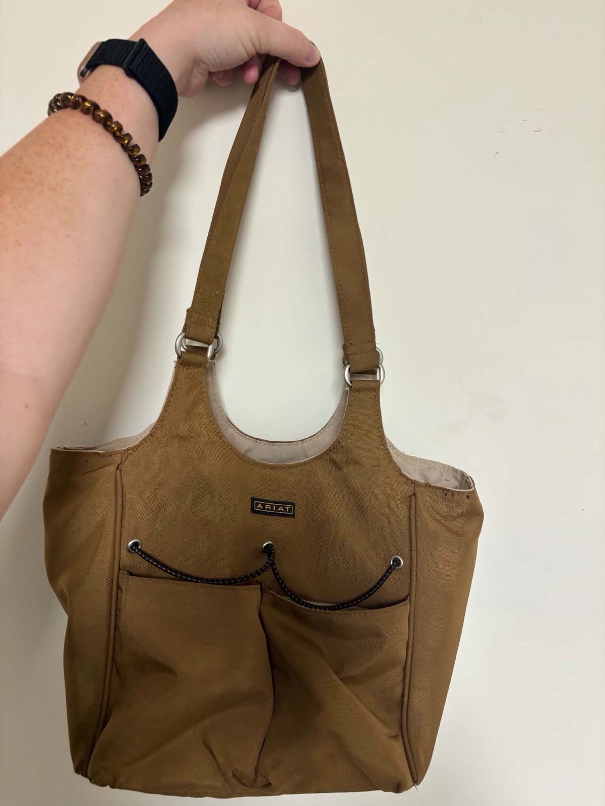 Ariat Brown Canvas Utility Tote Bag Shoulder Purse Western Travel Multi Pocket