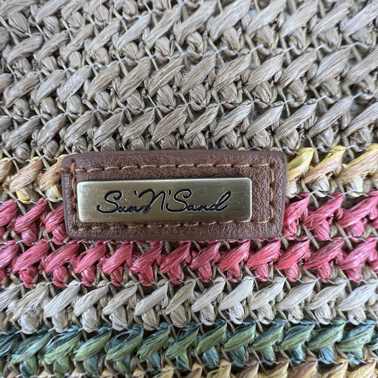 Sun N Sand Straw Tote Bag Beach Purse Woven Multicolor Striped Large