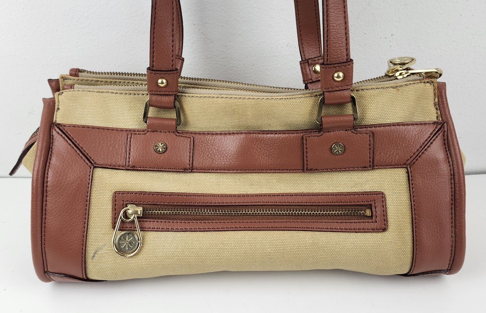 Isaac Mizrahi Live! Canvas & Leather Purse Bright Orange Interior