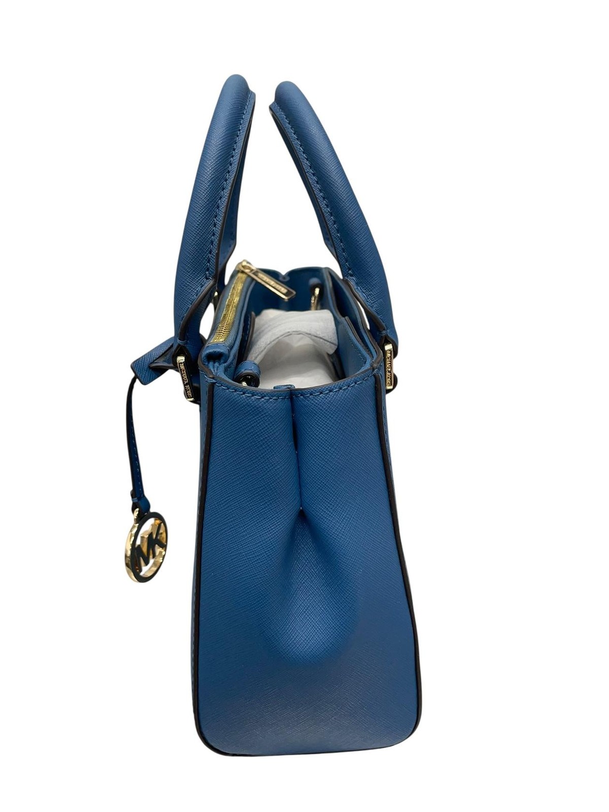 Michael Kors Kellen Saffiano Purse Leather Medium Satchel Crossbody Blue