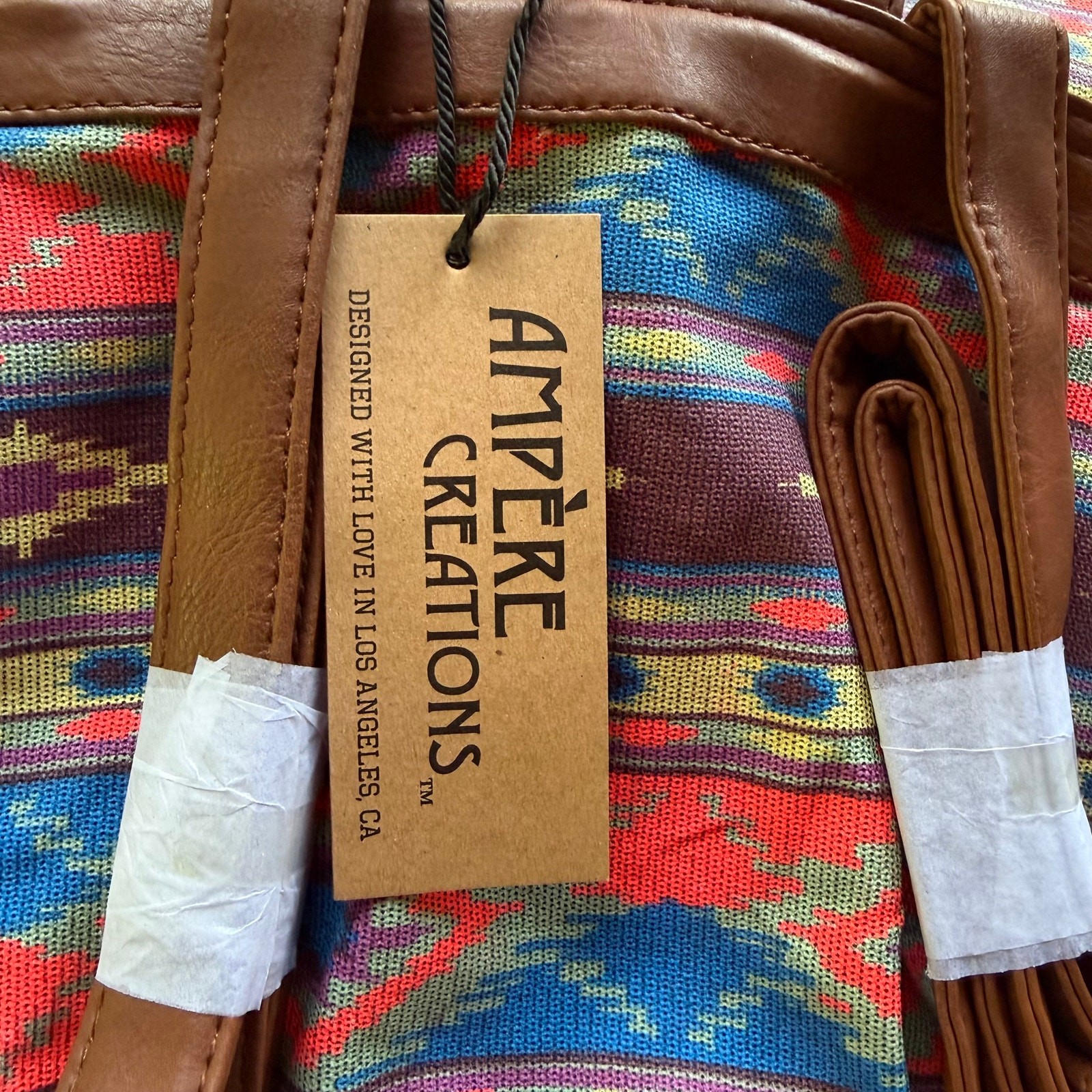 NWT Ampere Creations Southwestern Aztec Backpack Boho Tribal Canvas Faux Leather