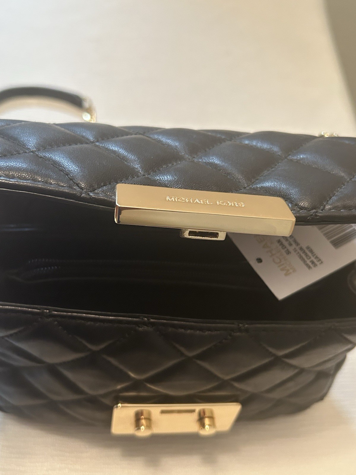 Michael Kors Sloan Small Quilted Leather Chain Shoulder Bag Black Gold