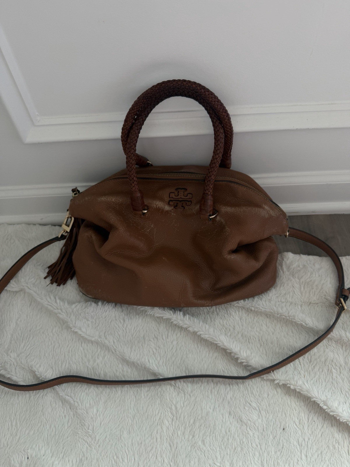 Tory Burch Taylor Leather Satchel Tan Shoulder Bag