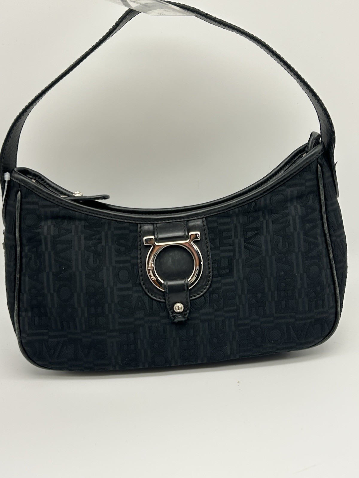 Salvatore Ferragamo Gancini Buckle hobo Monogram Canvas and Leather Shoulder Bag