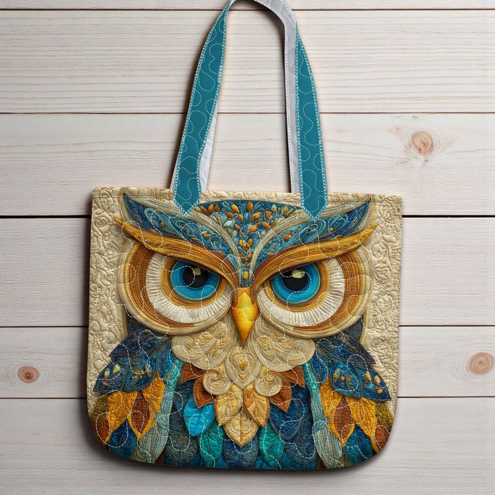 Quilted Owl Tote Bag, Owl Quilted Purse, Colorful Owl Pattern, Personalized Gift