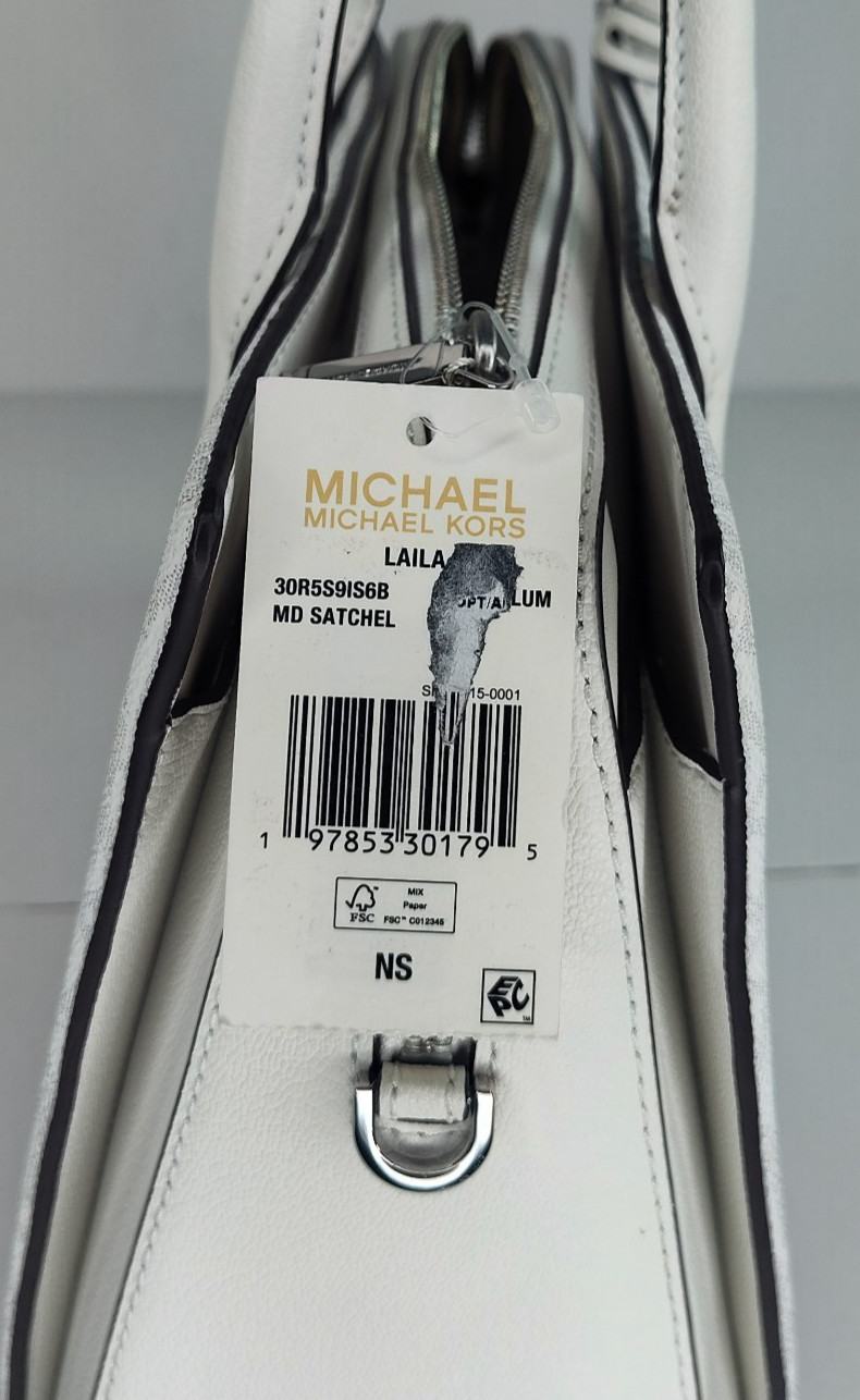 Michael Kors Laila Medium Leather Handbag/Crossbody Satchel – Ivory/White – NWT