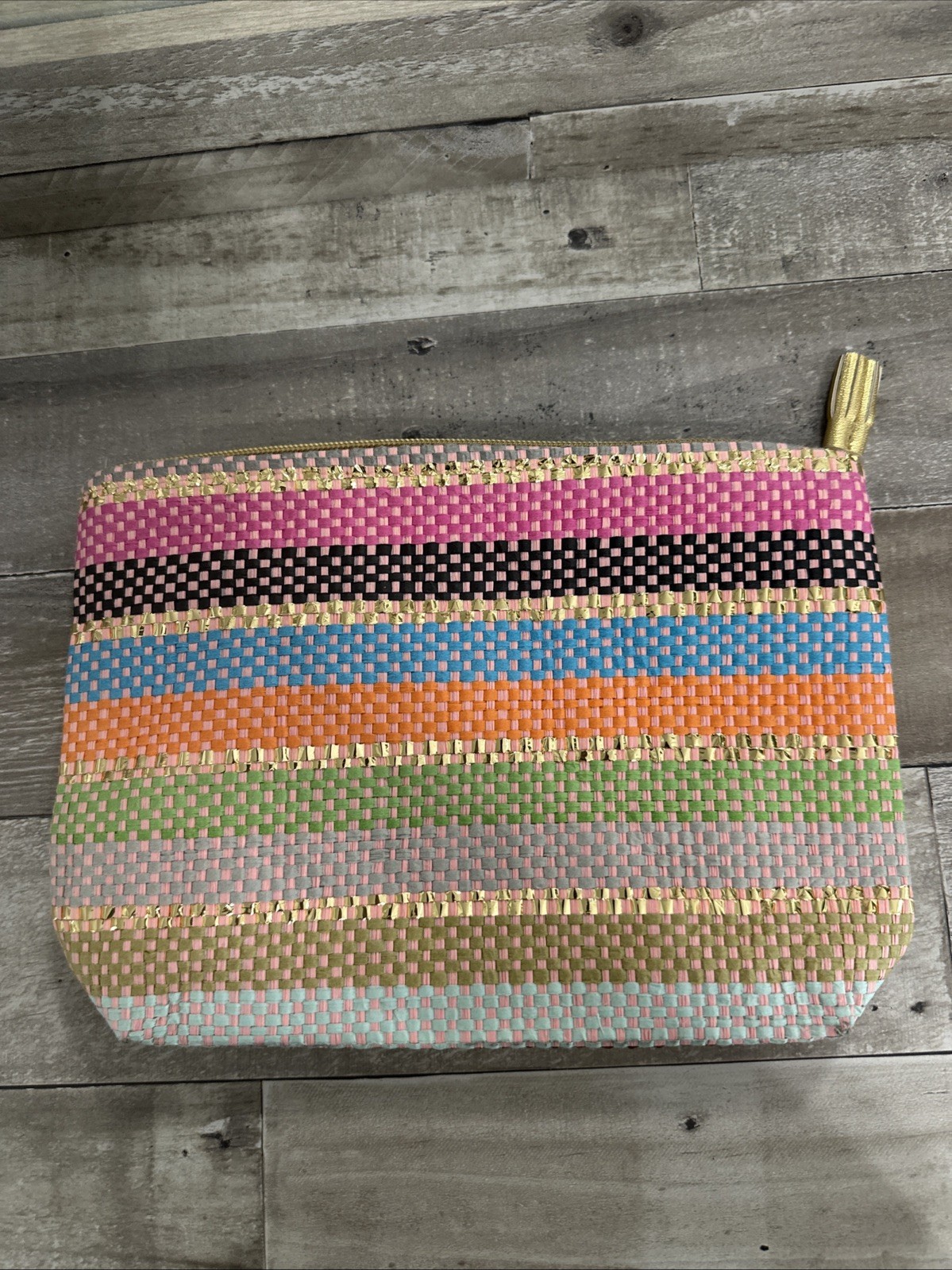 Shiraleah Chicago Valeria Zip Pouch Makeup Bag Paper Straw