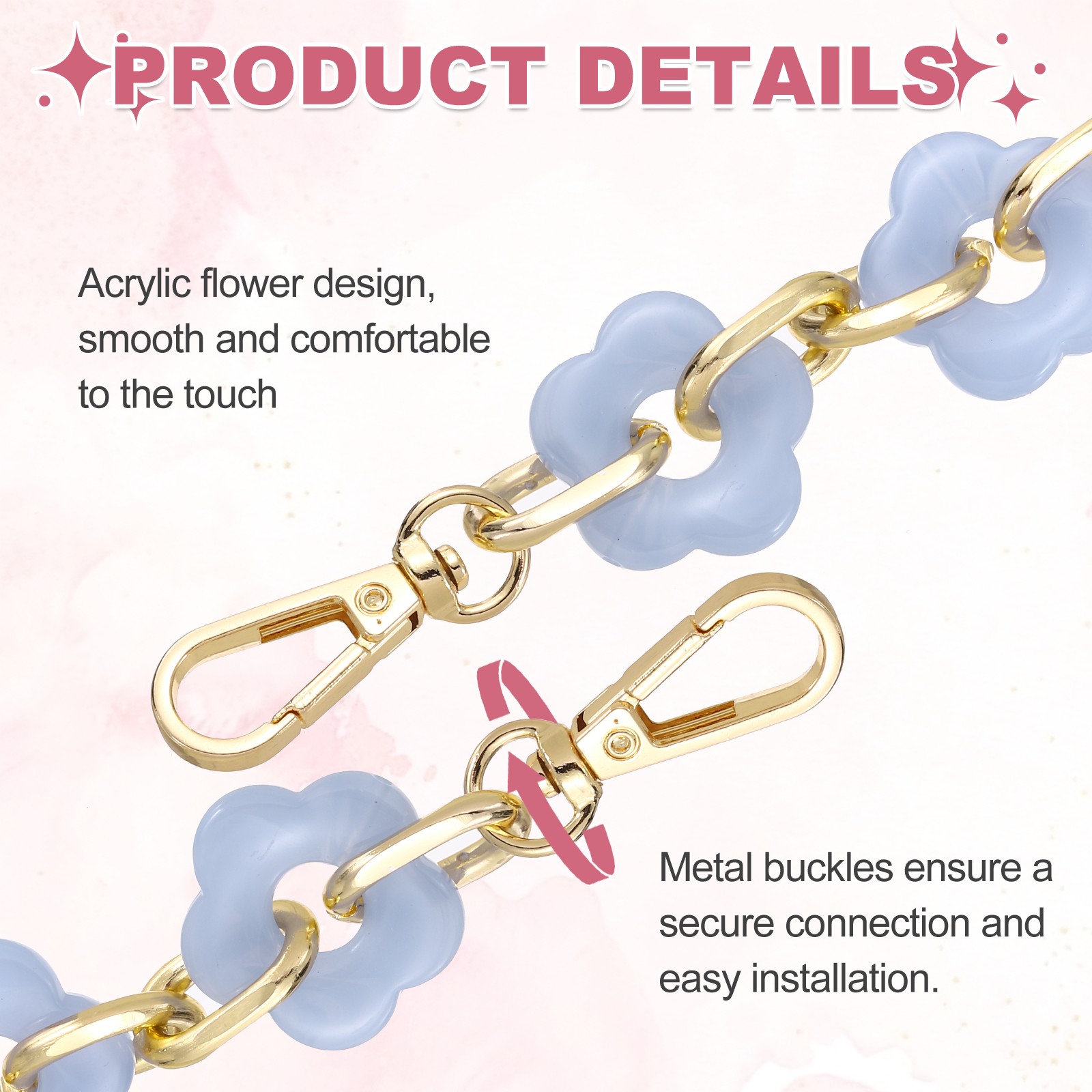 15.7″ Acrylic Chain Strap Flower Purse Extension Decorative Strap Sky Blue