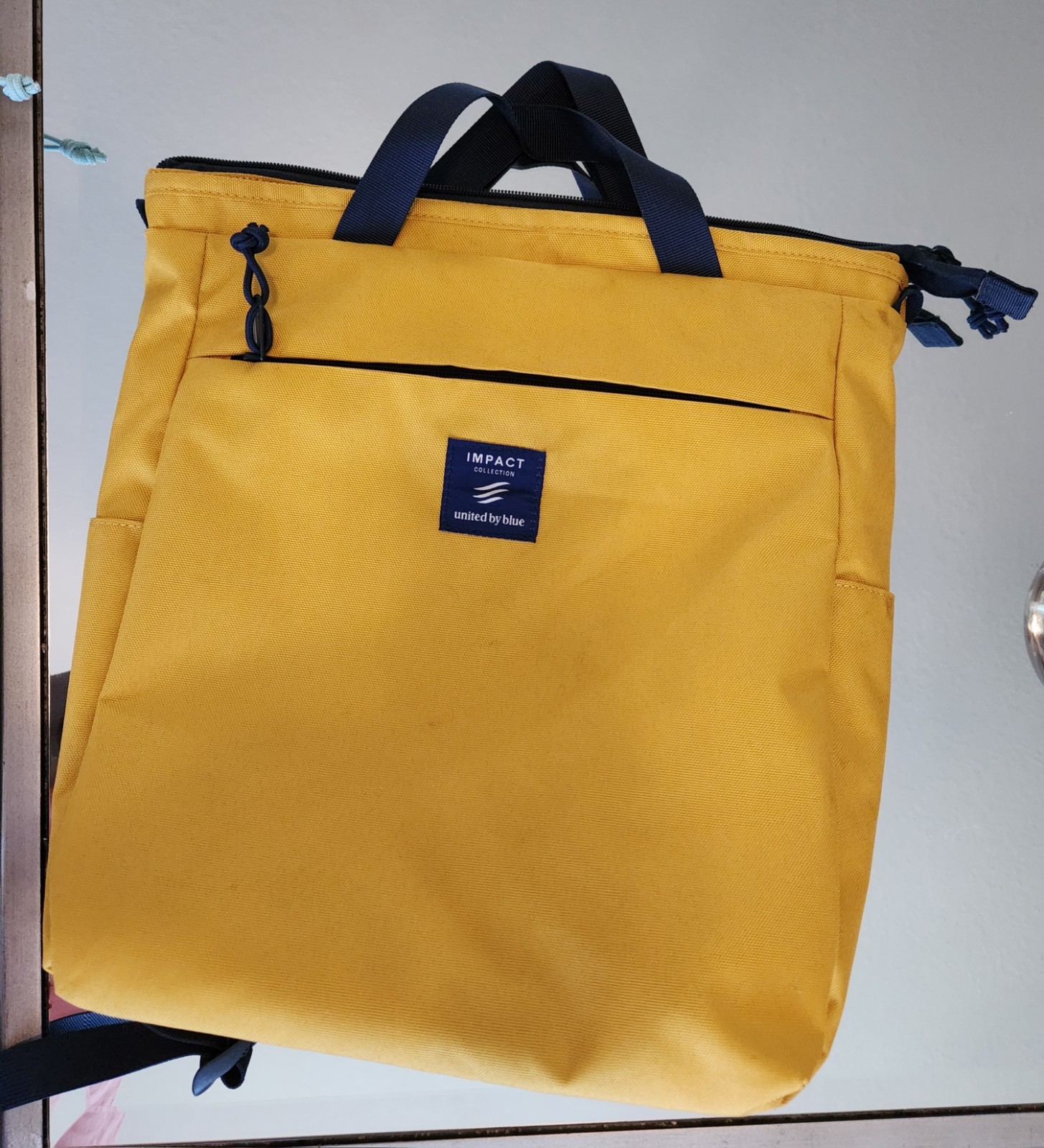 United By Blue Carryal Yellow Tote-Style Backpack with Navy Blue accents