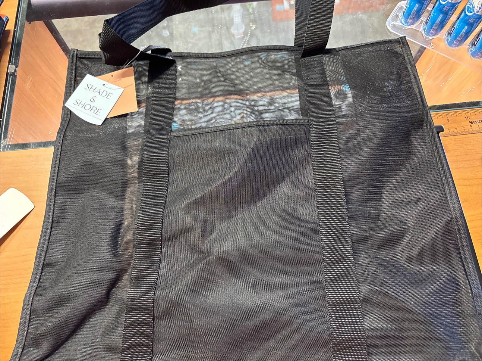 Large Black Mesh Tote Bag Beach Lake Groceries Travel Waterproof Packable NEW
