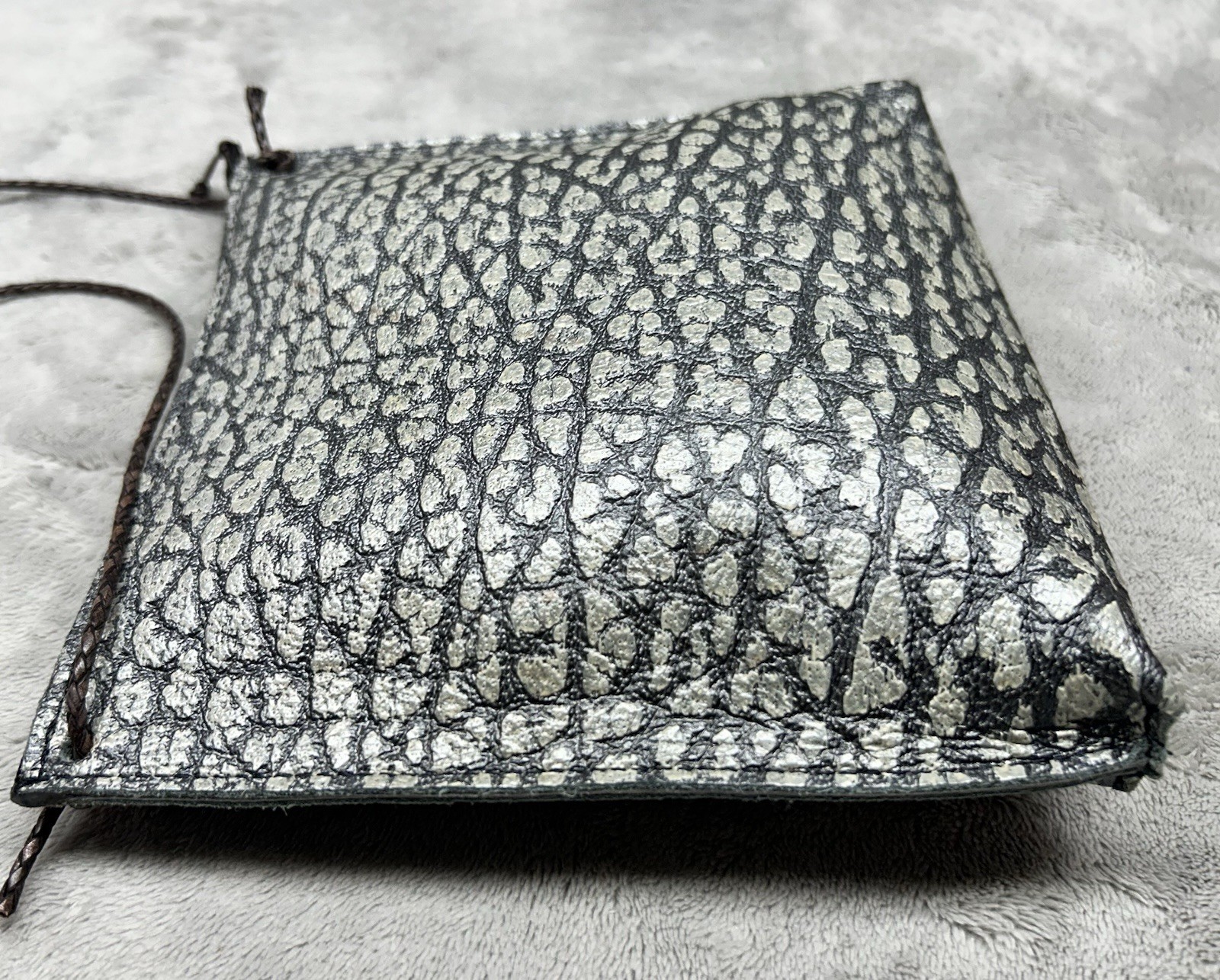 B May Purse Metallic Leather Crossbody Bag Silver Gray Minimalist Small Bag