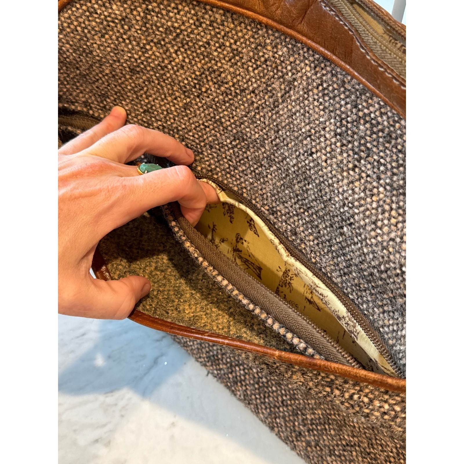 Hartmann Tweed Shoulder Bag Brown Leather Trim Vintage As Is Zipper Grandpacore