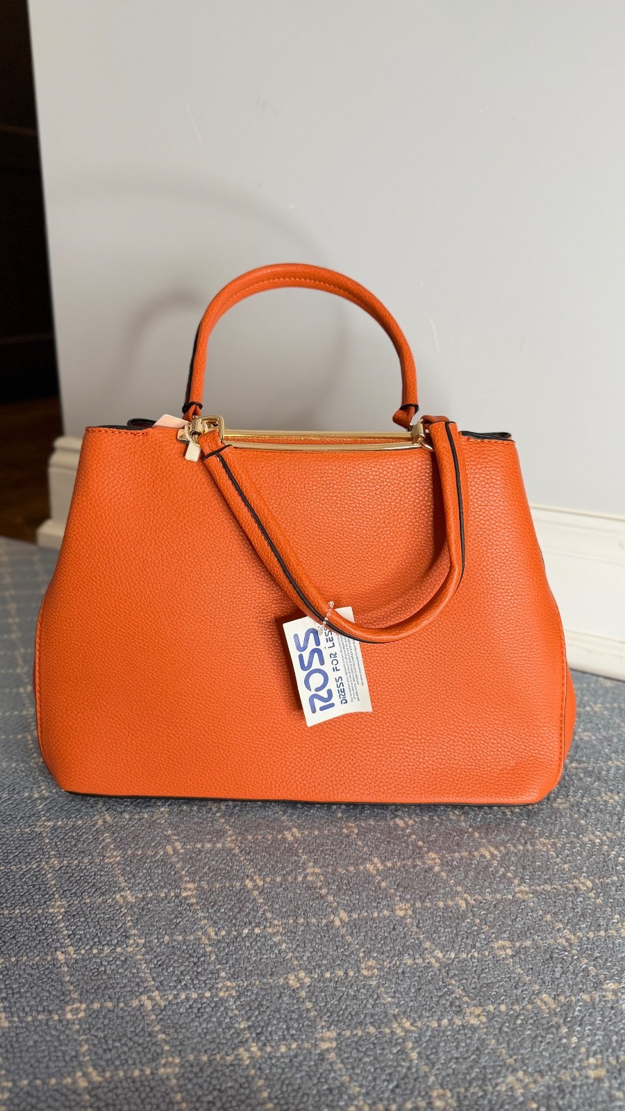 Alyssa Orange Vegan Leather Satchel Handbag Gold Hardware Top Handle Bag NWT