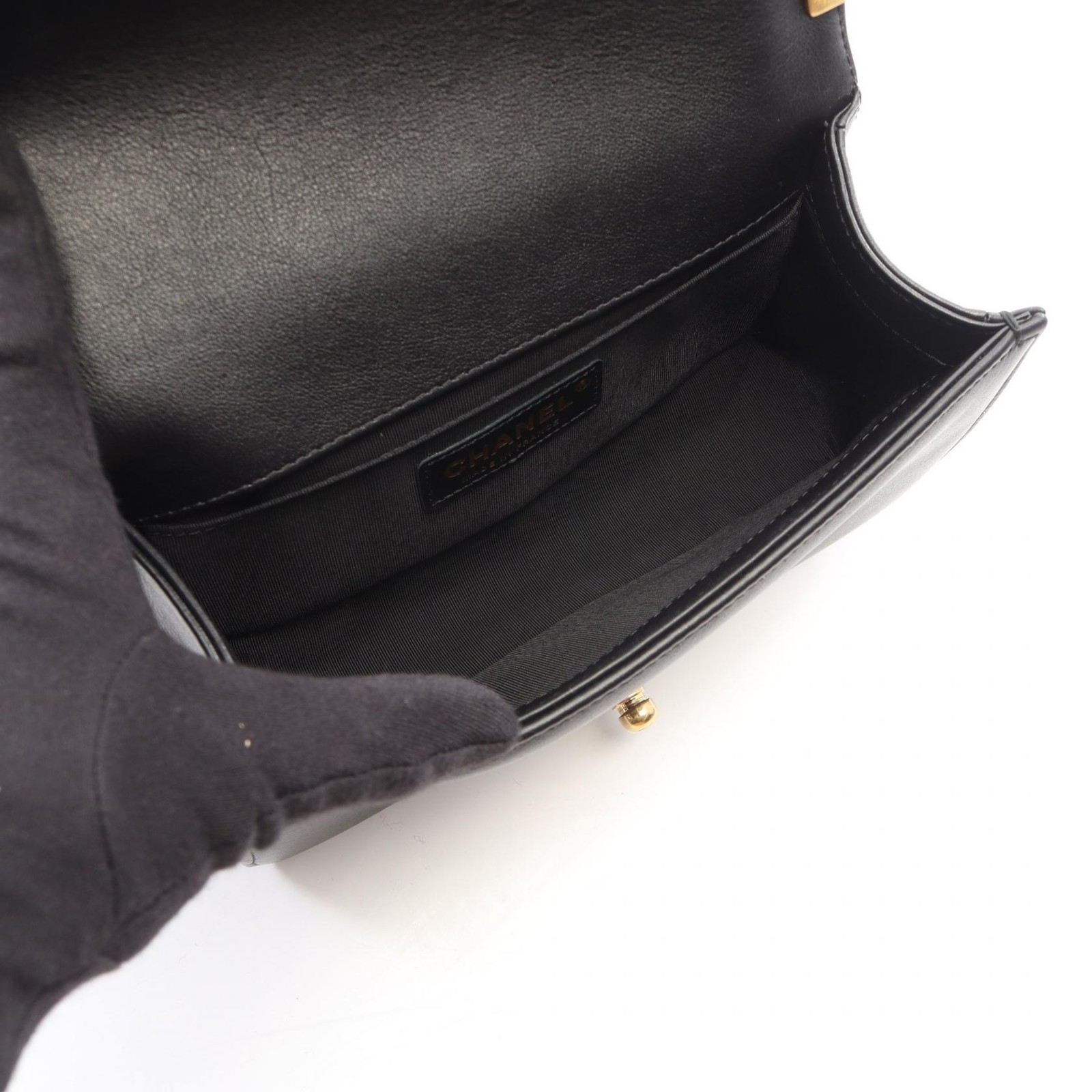 CHANEL Boy Chanel Small Shoulder Bag A67085 Lamb sheep leather Black Used GHW CC