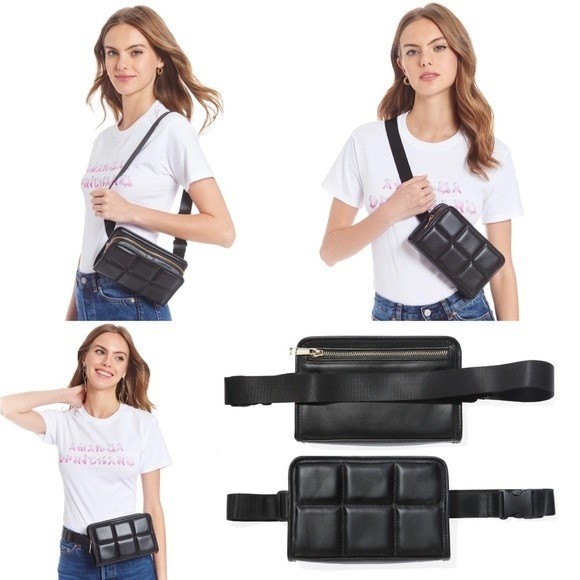 NWT Amanda Uprichard Black Quilted Belt Bag Le Sac Banane Fanny Pack Gold Zip