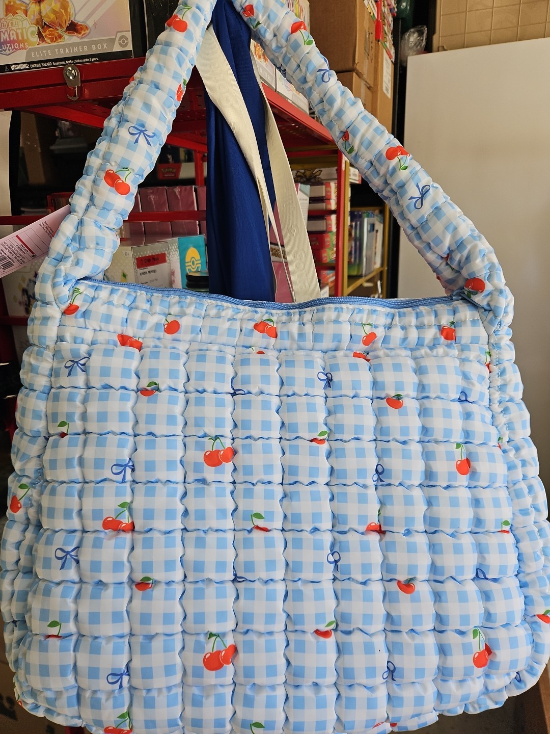 Gingham Cherry & Bow Print Puffer Hobo Shoulder Bag – Wild Fable