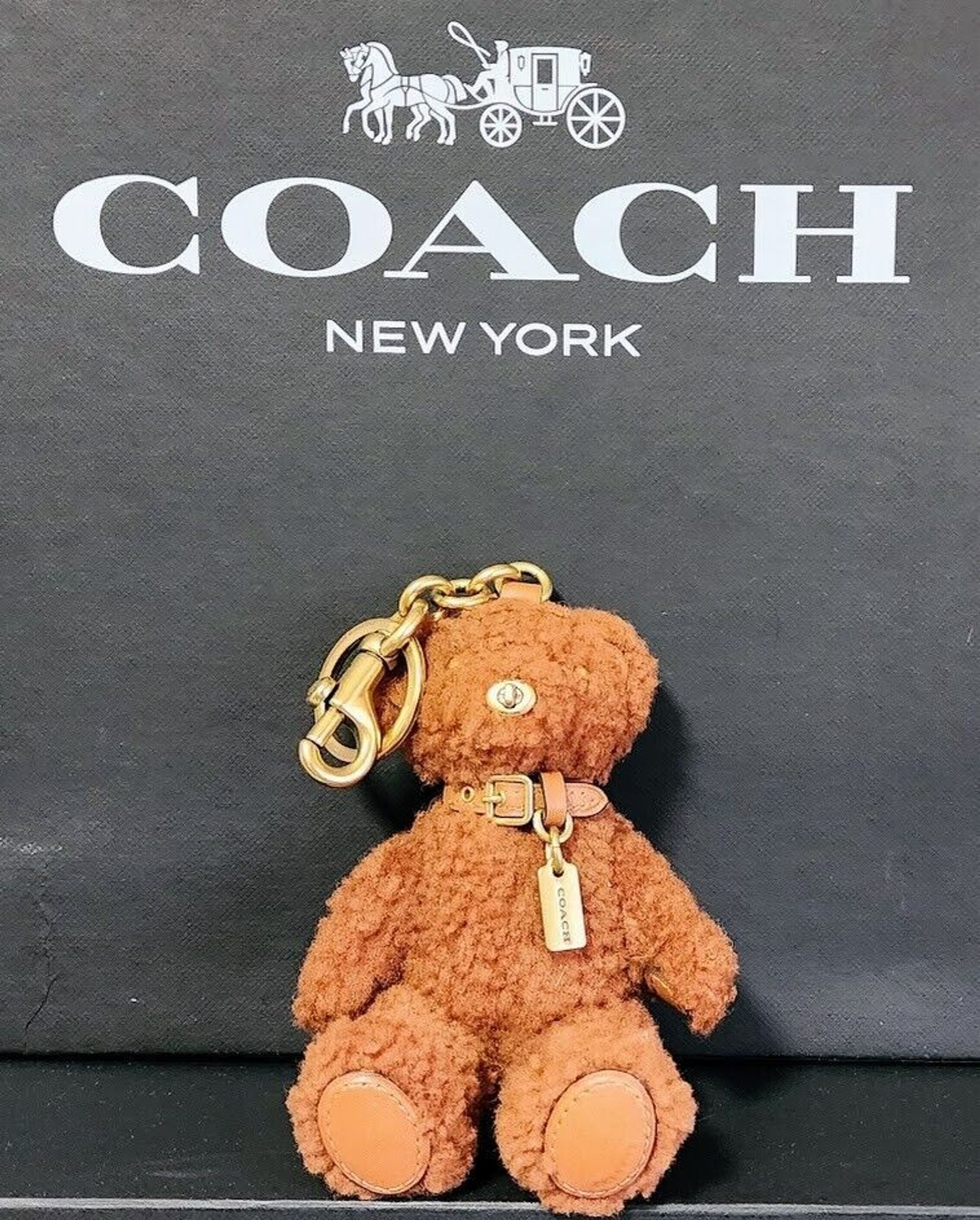 Coach Curly GINGER Gingy Shearling and Leather Teddy Bear Bag Charm ~V/RARE