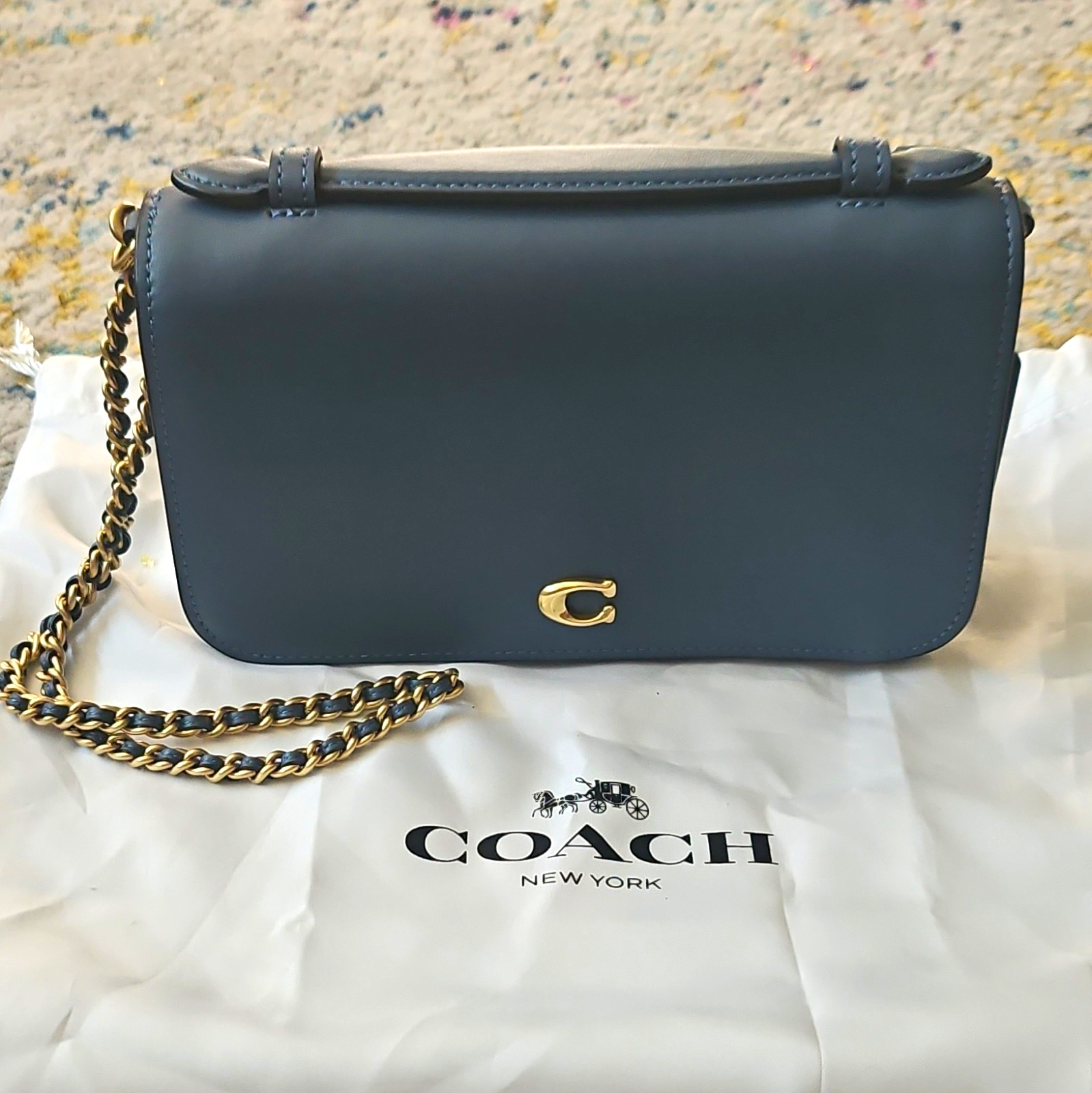 Coach Bea Crossbody Bag Gold Chain Strap Snap Flap w/ Dust Bag