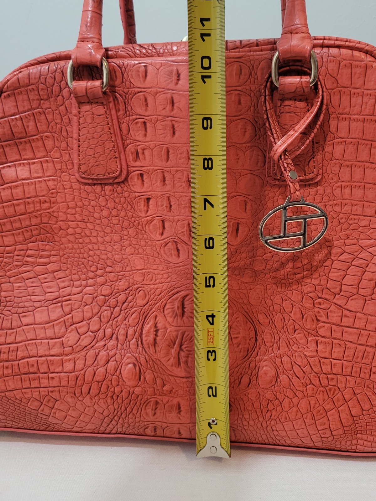 Croc Embossed Satchel Crossbody Bag Orange Faux Leather Shoulder Purse