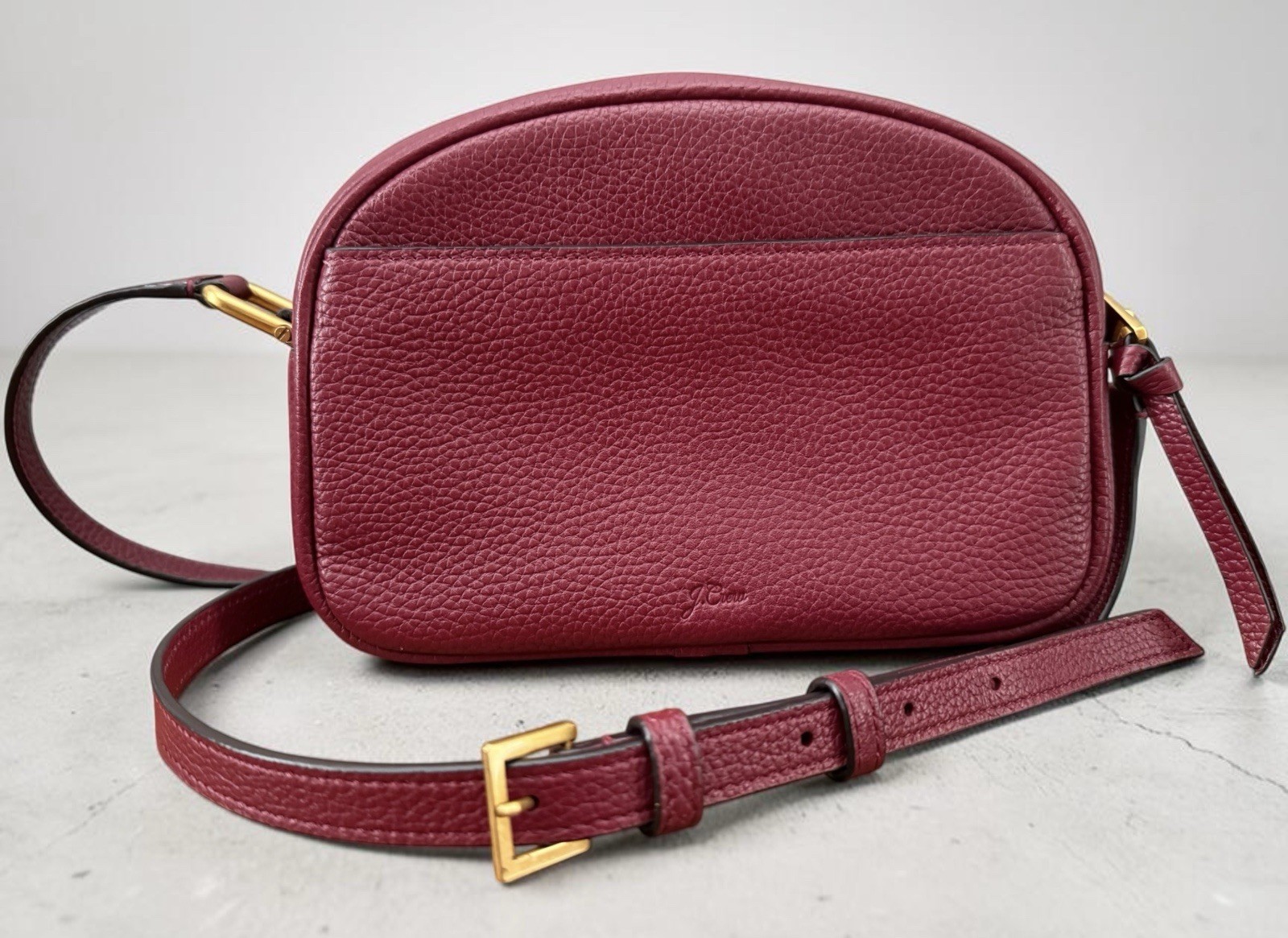 HTF J.Crew Devon Pebbled Leather Bordeaux Red Crossbody Camera Bag Purse EUC