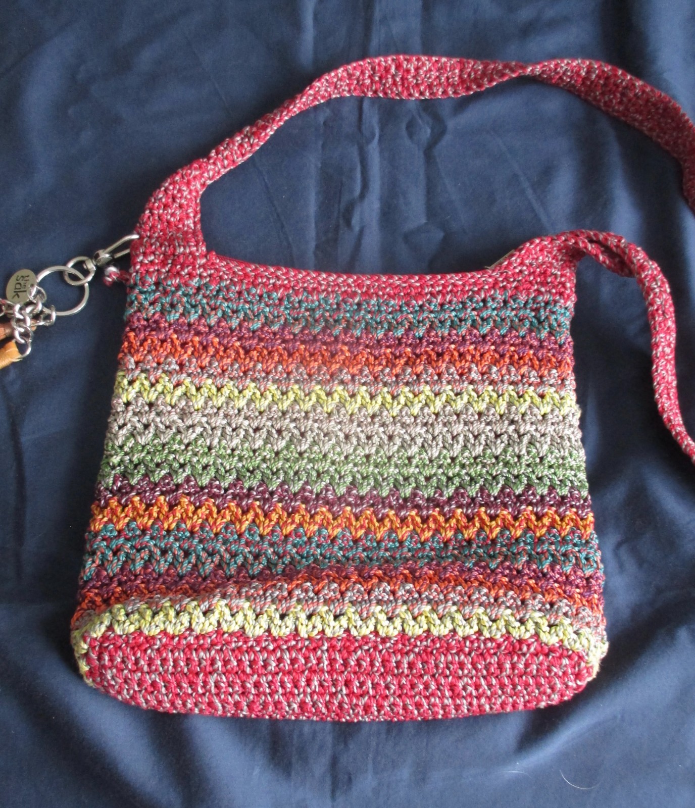 The Sak Multi-Color Purse – Crochet Look Small – Medium Red Orange Green Tan +